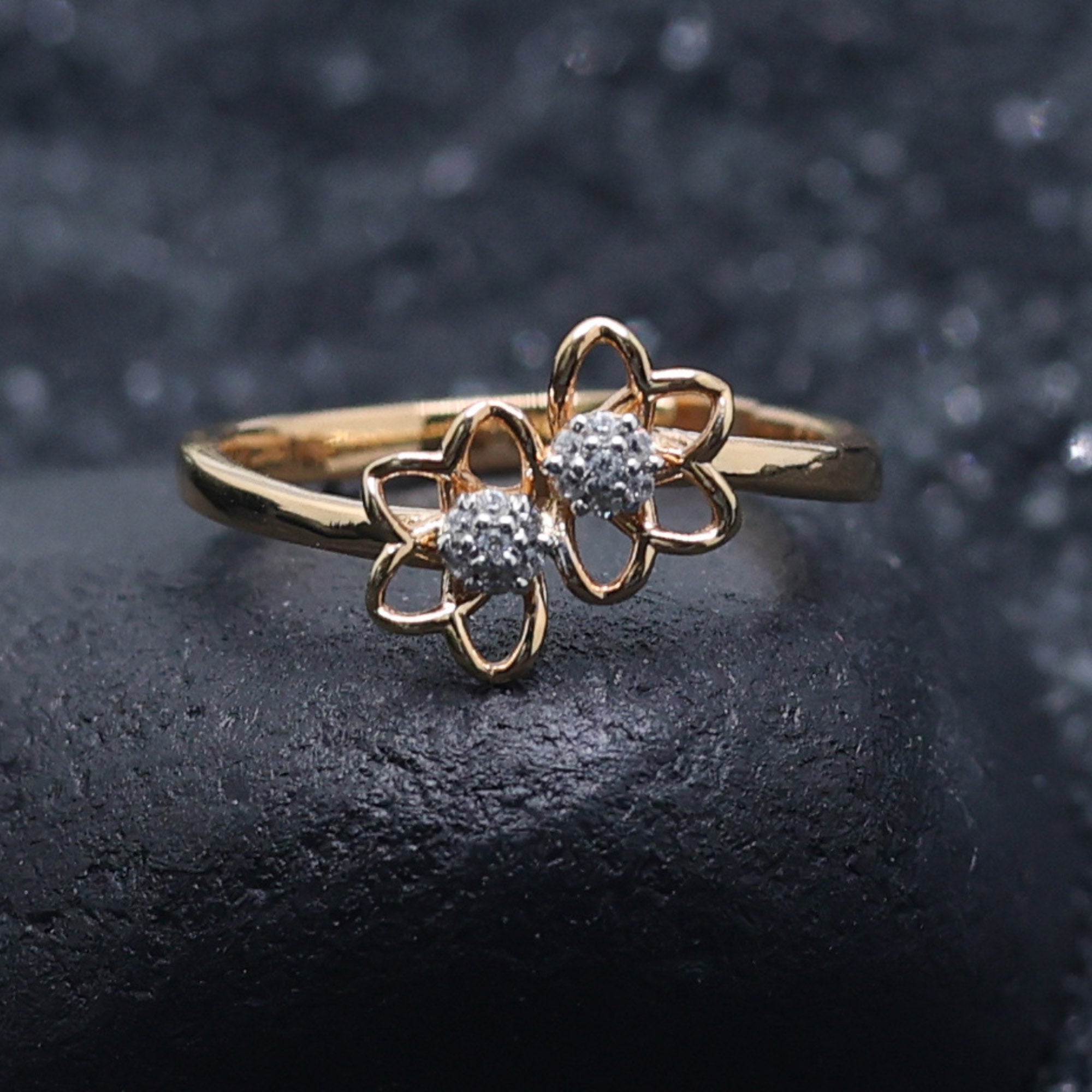 Elegant Dual Flower Diamond Ring