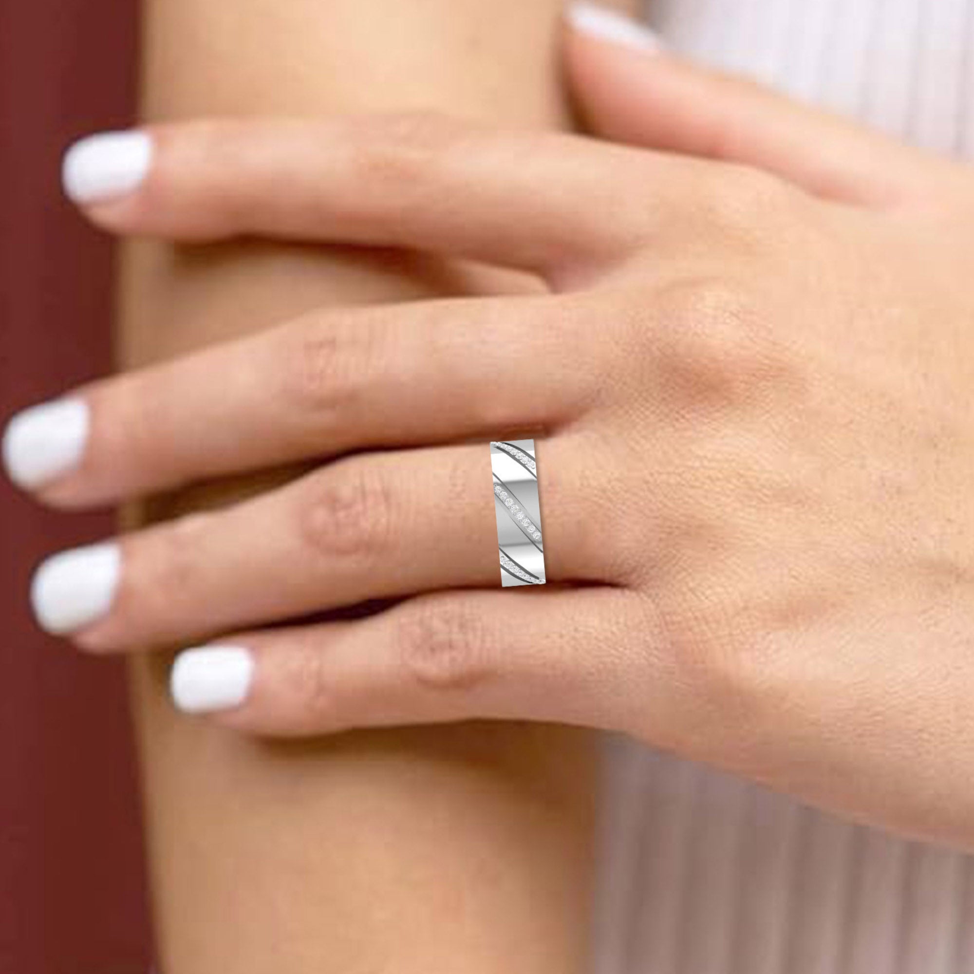 Unisex Striped Sterling Silver Band