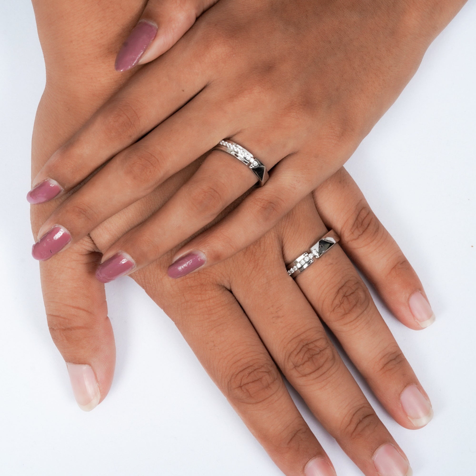 Sterling Silver Couple Band Ring Set