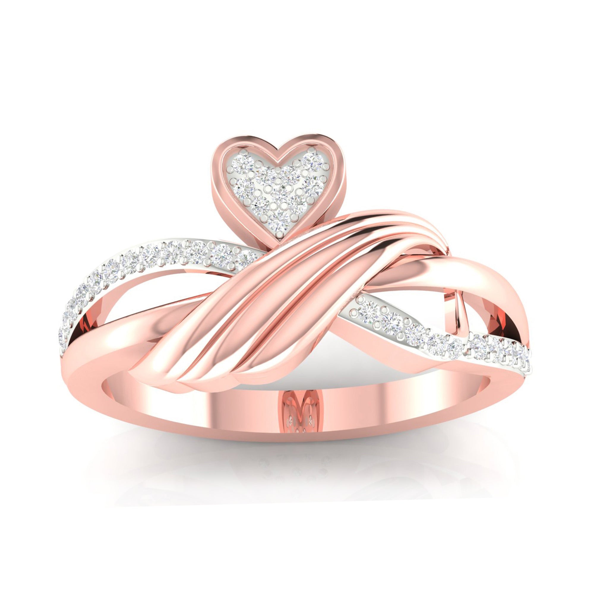 Diamond Studded Crossover Heart Ring