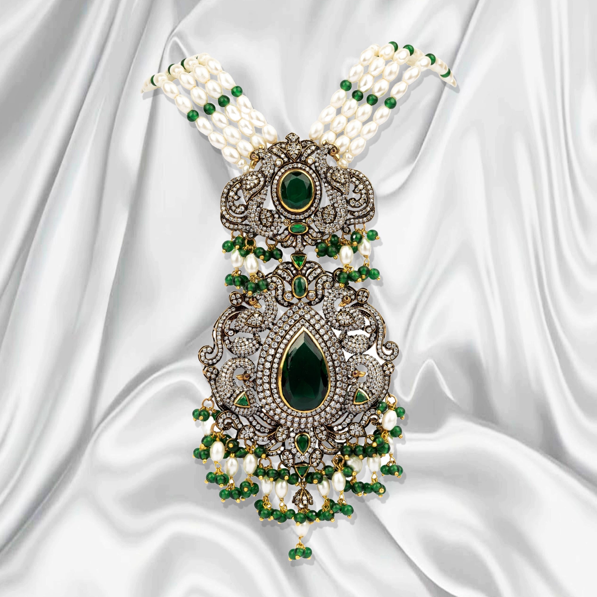 Emerald Necklace Set with Jhumka Earrings