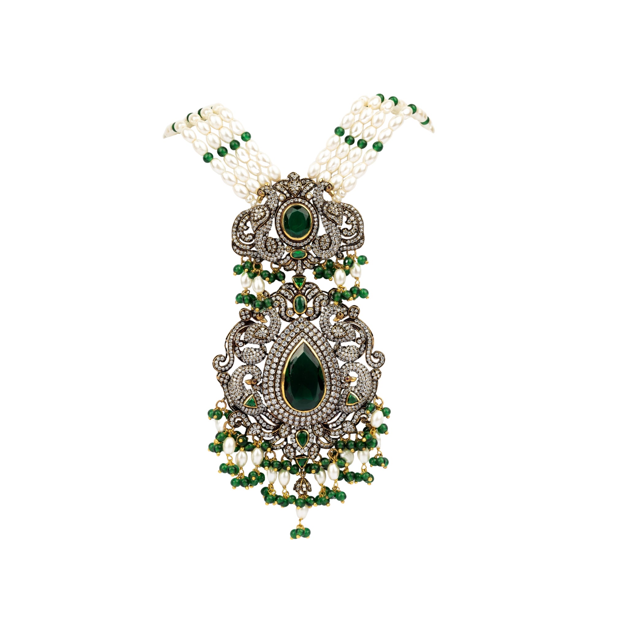 Emerald Necklace Set with Jhumka Earrings