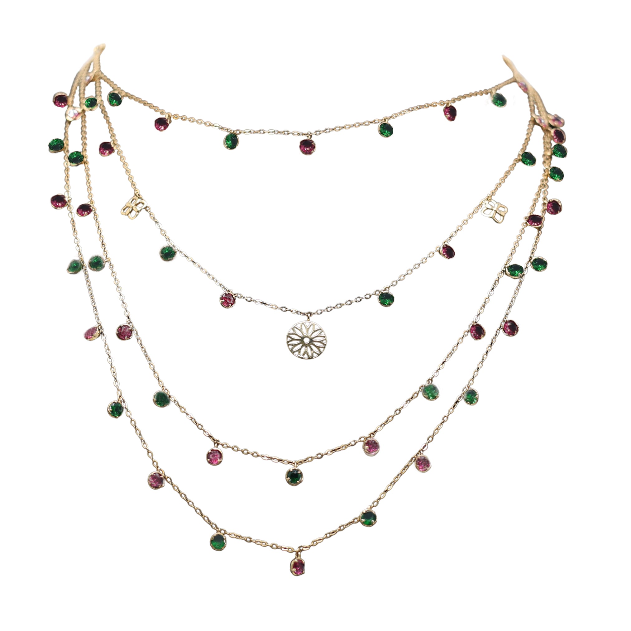 Multi Layered Gemstone Gold Necklace