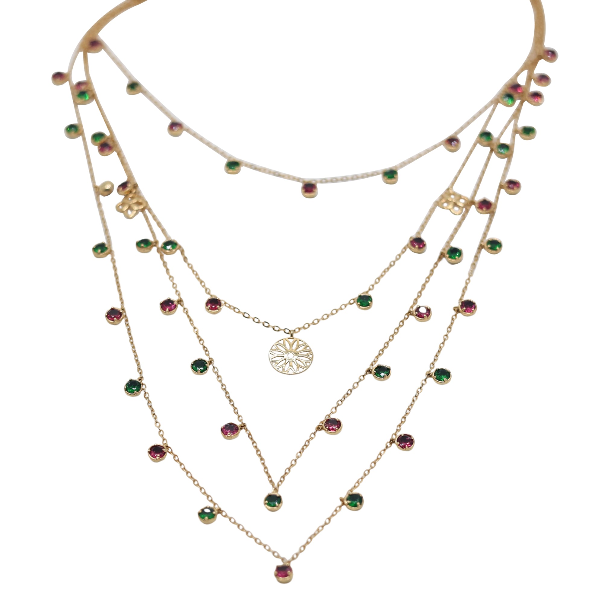 Multi Layered Gemstone Gold Necklace