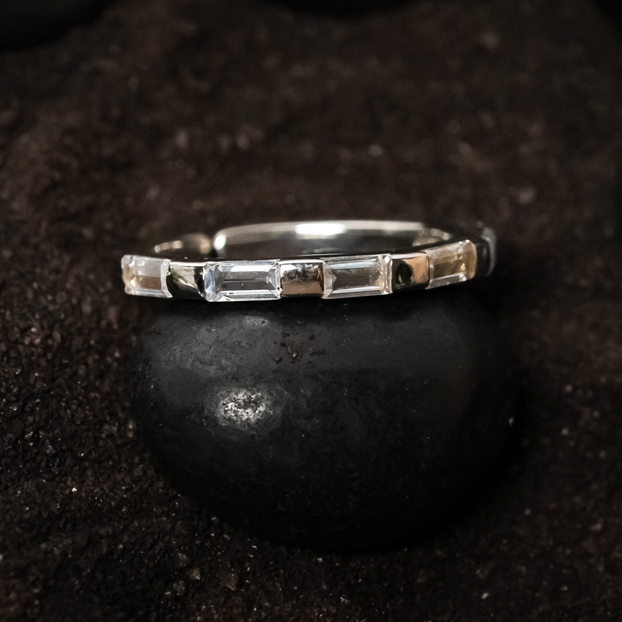 Baguette Cut Open Shank Silver Band