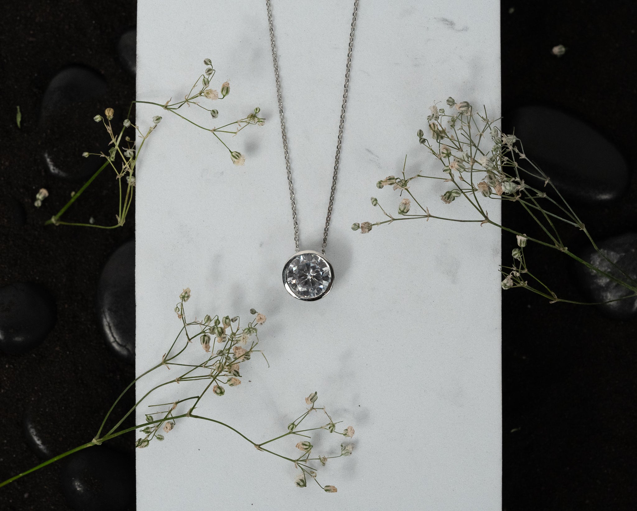 Sterling Silver Round Cut Diamond Pendant