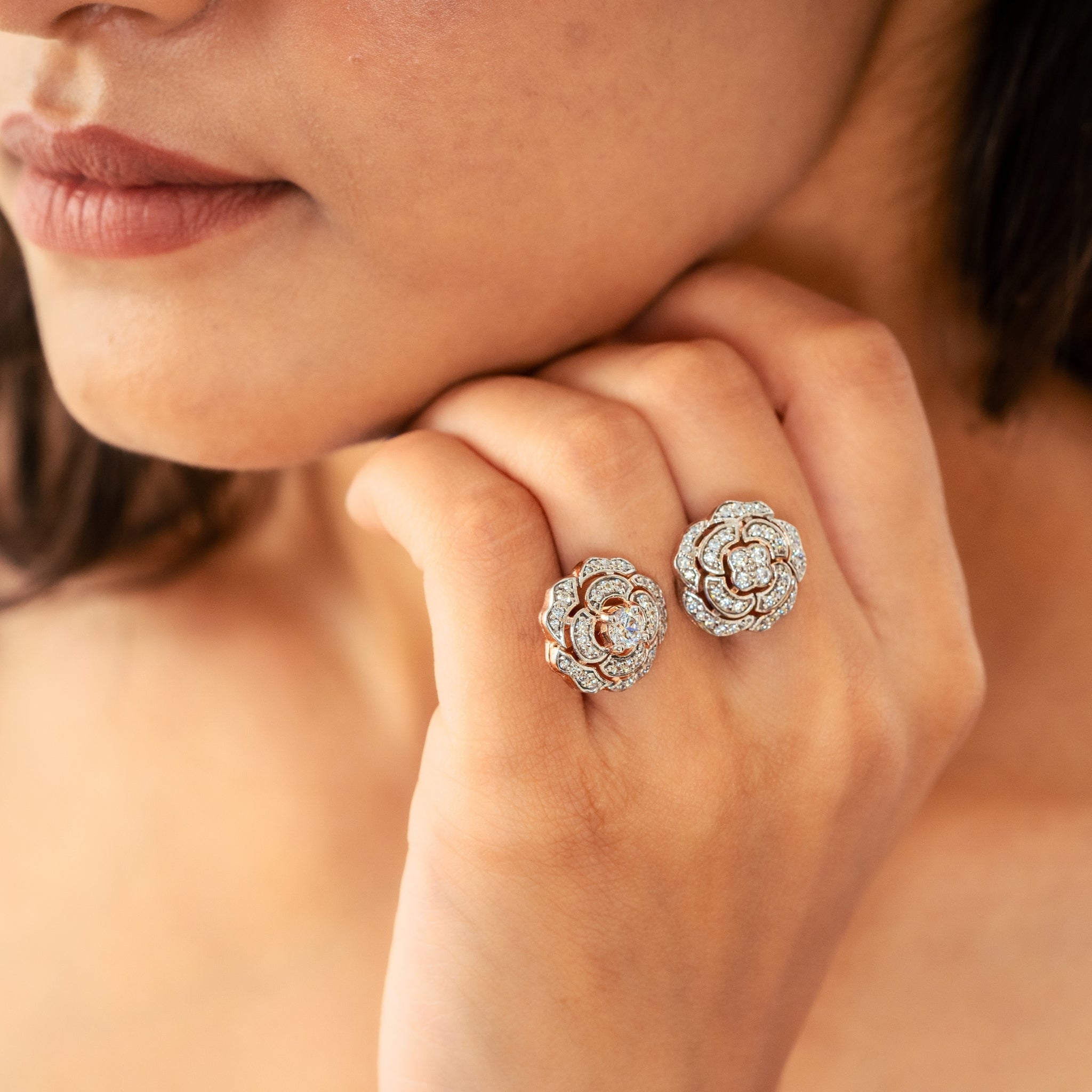 Open Cuff Double Flower Ring