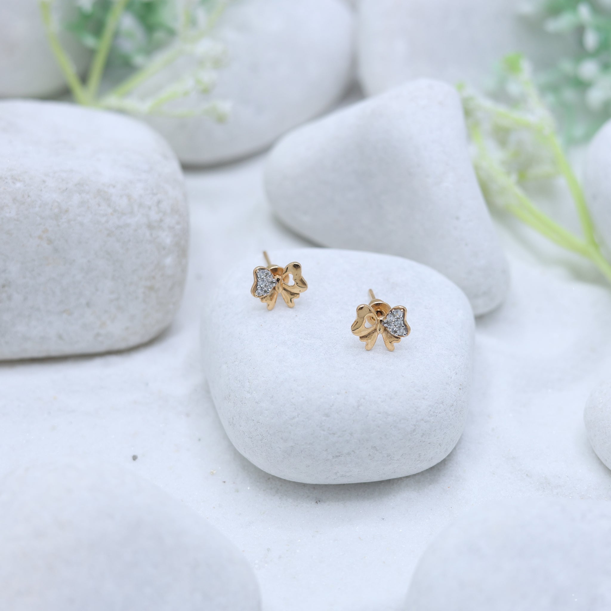 Heart Butterfly Yellow Gold Silver Sparkling Earring for Kids