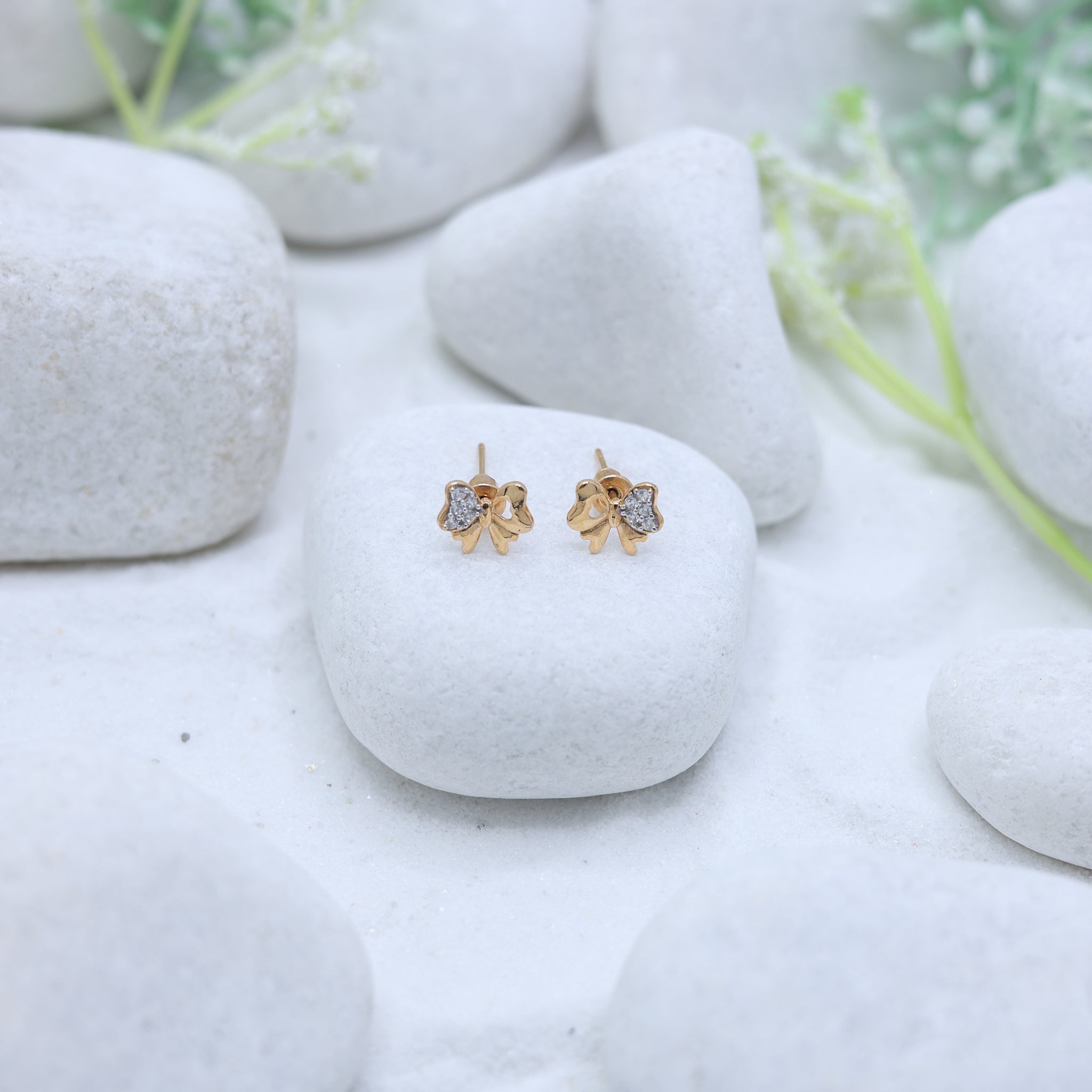 Heart Butterfly Yellow Gold Silver Sparkling Earring for Kids
