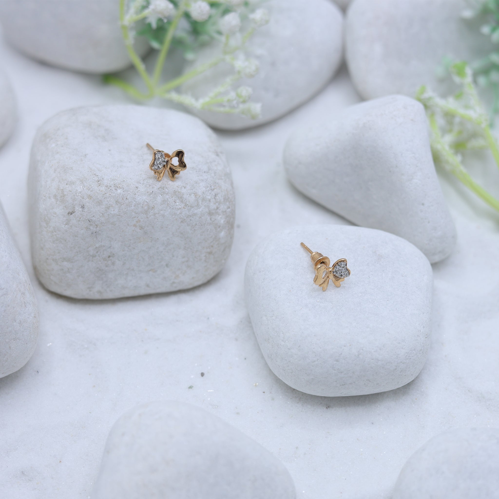 Heart Butterfly Yellow Gold Silver Sparkling Earring for Kids