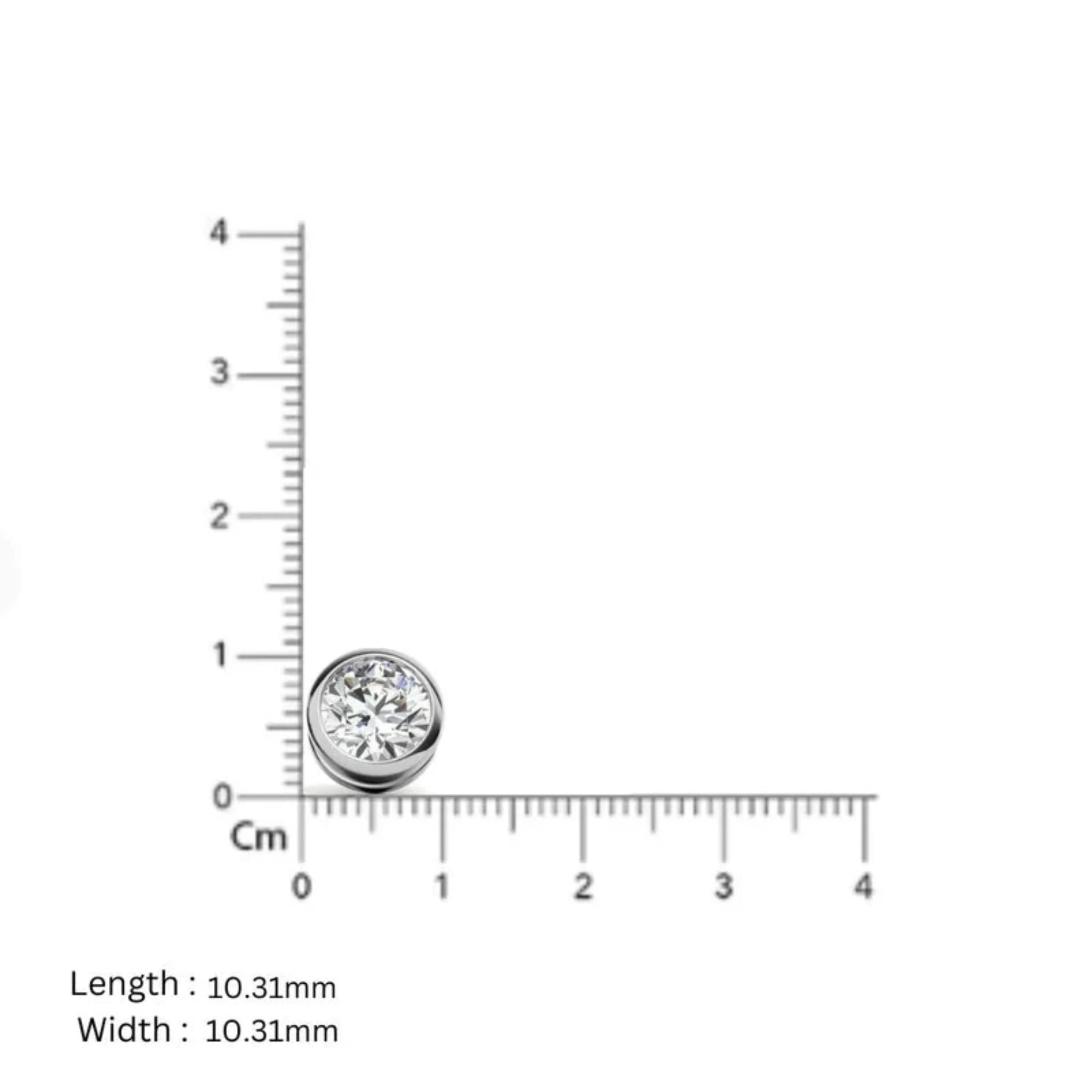 Timeless Round Solitaire White Gold Silver Bezel-Set Earring For Woman
