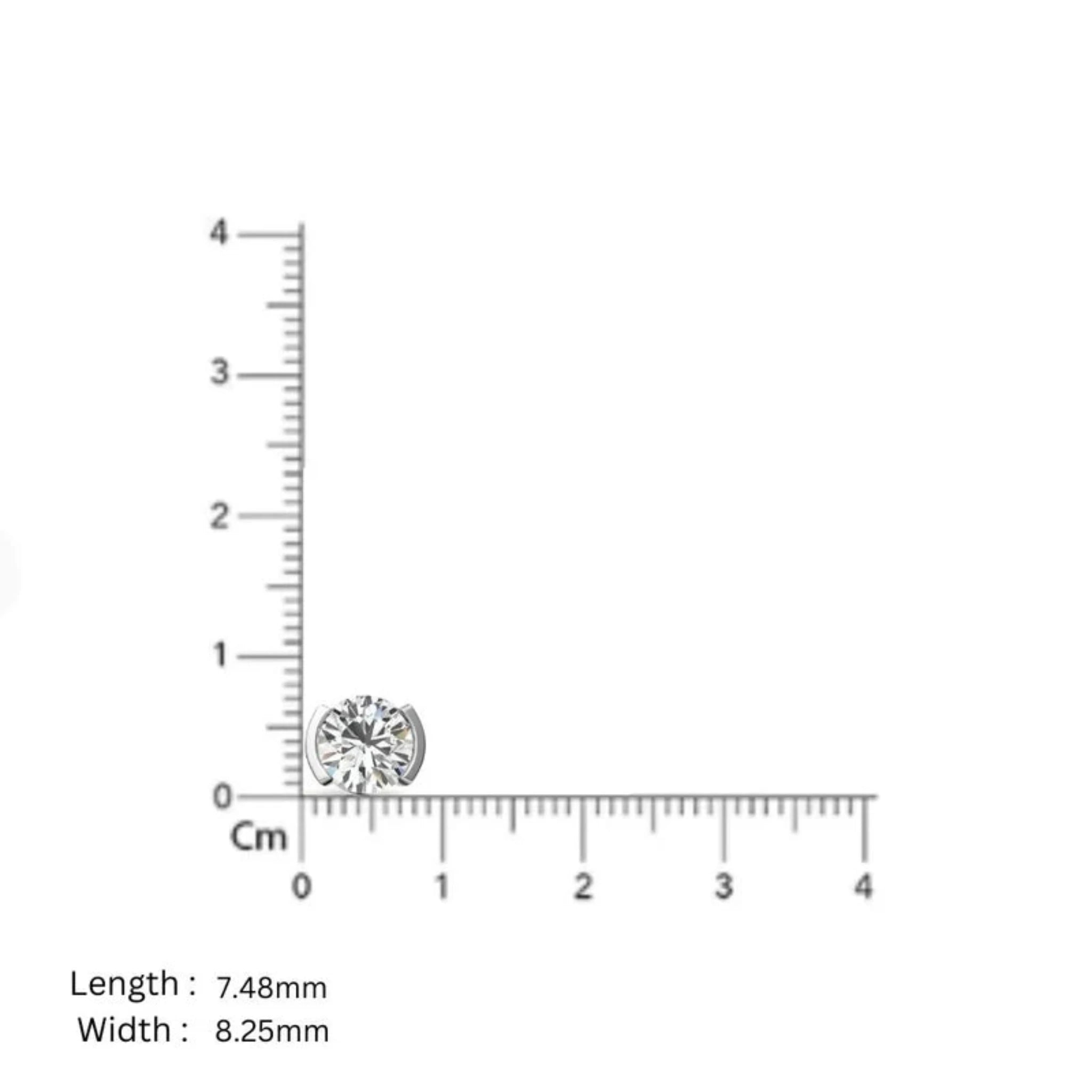 Contemporary Round-Cut Solitaire White Gold Silver Semi-Bezel Set Earring For Woman