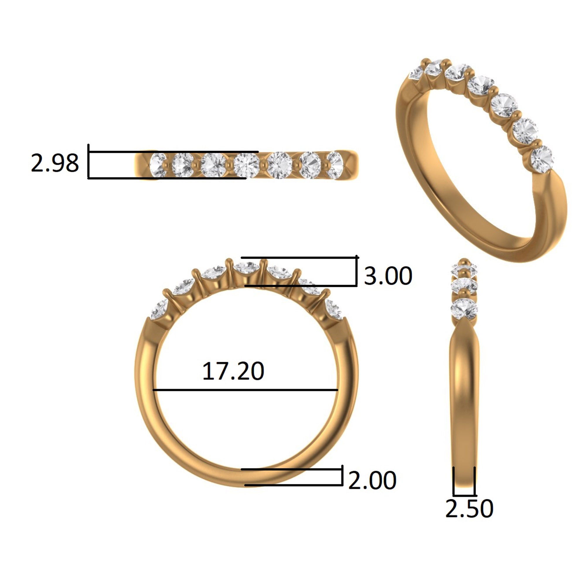 White Gold Silver Multi-Diamonds Prong-Set Adjustable Semi-Eternity Ring for Women