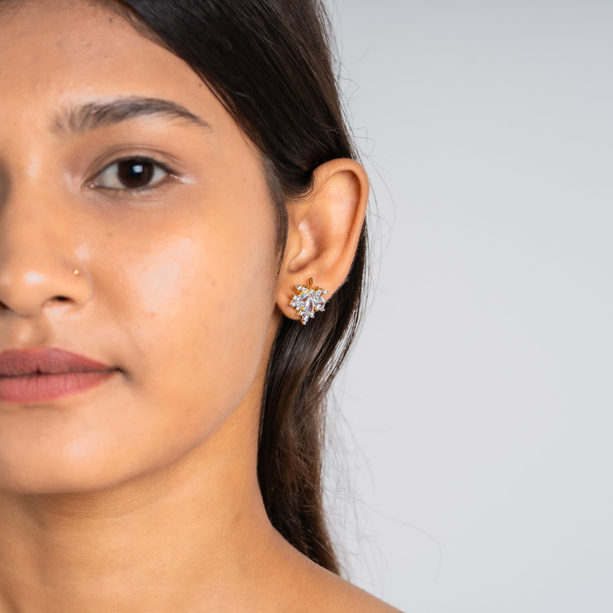 Crystal Maple Leaf Stud Earrings