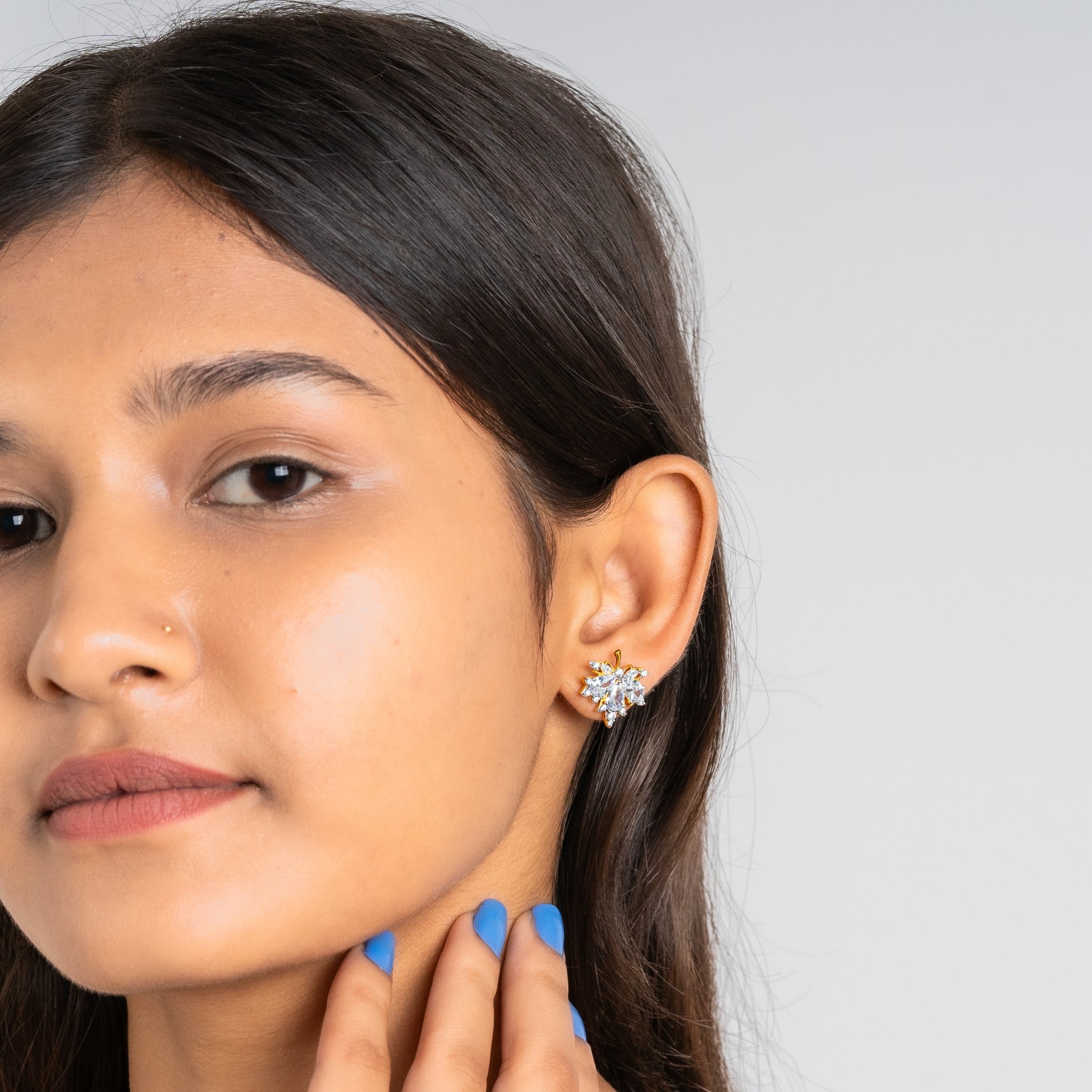 Crystal Maple Leaf Stud Earrings