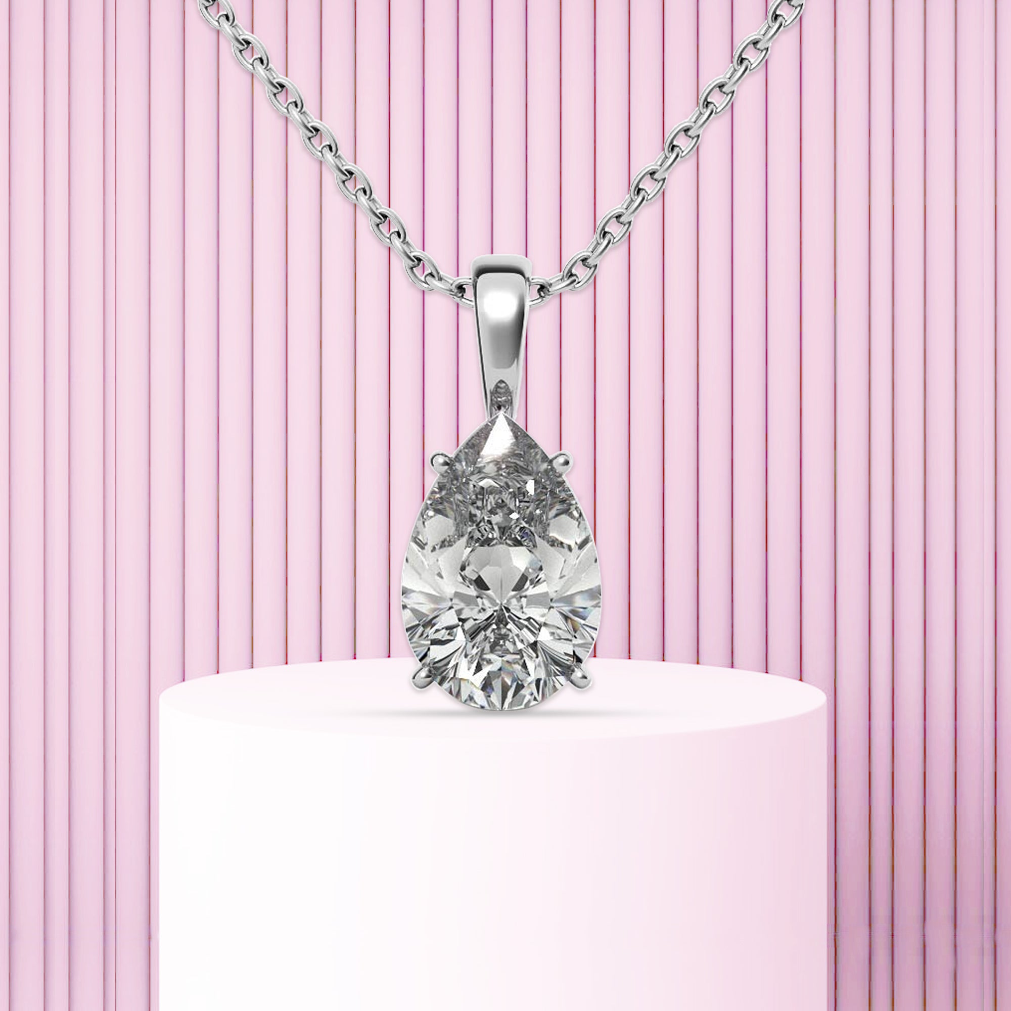 White Gold Plated Pear Cut Pendant