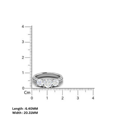 Triple Round Cut Diamond White Gold Adjustable Silver Pave Ring For Women