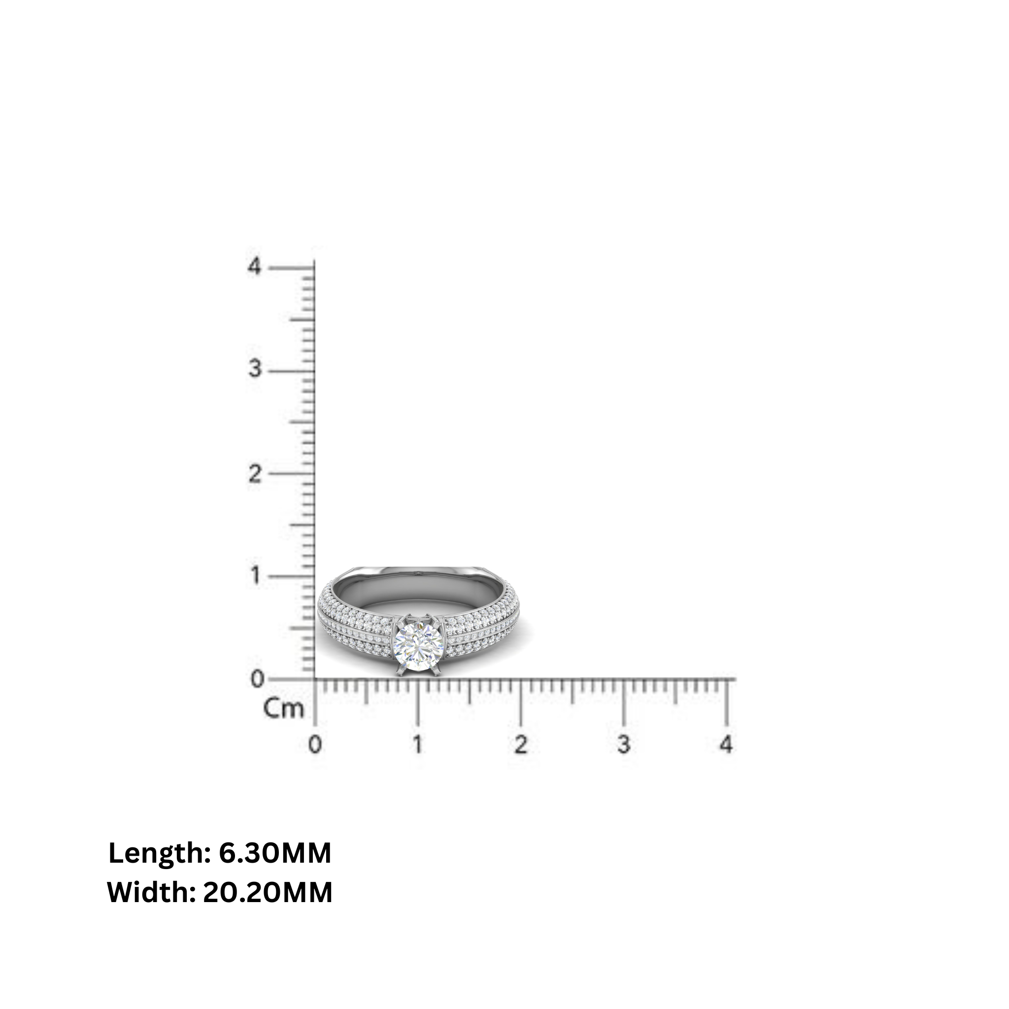 White Gold Adjustable Silver Round Diamond Solitaire Triple Row Ring For Woman