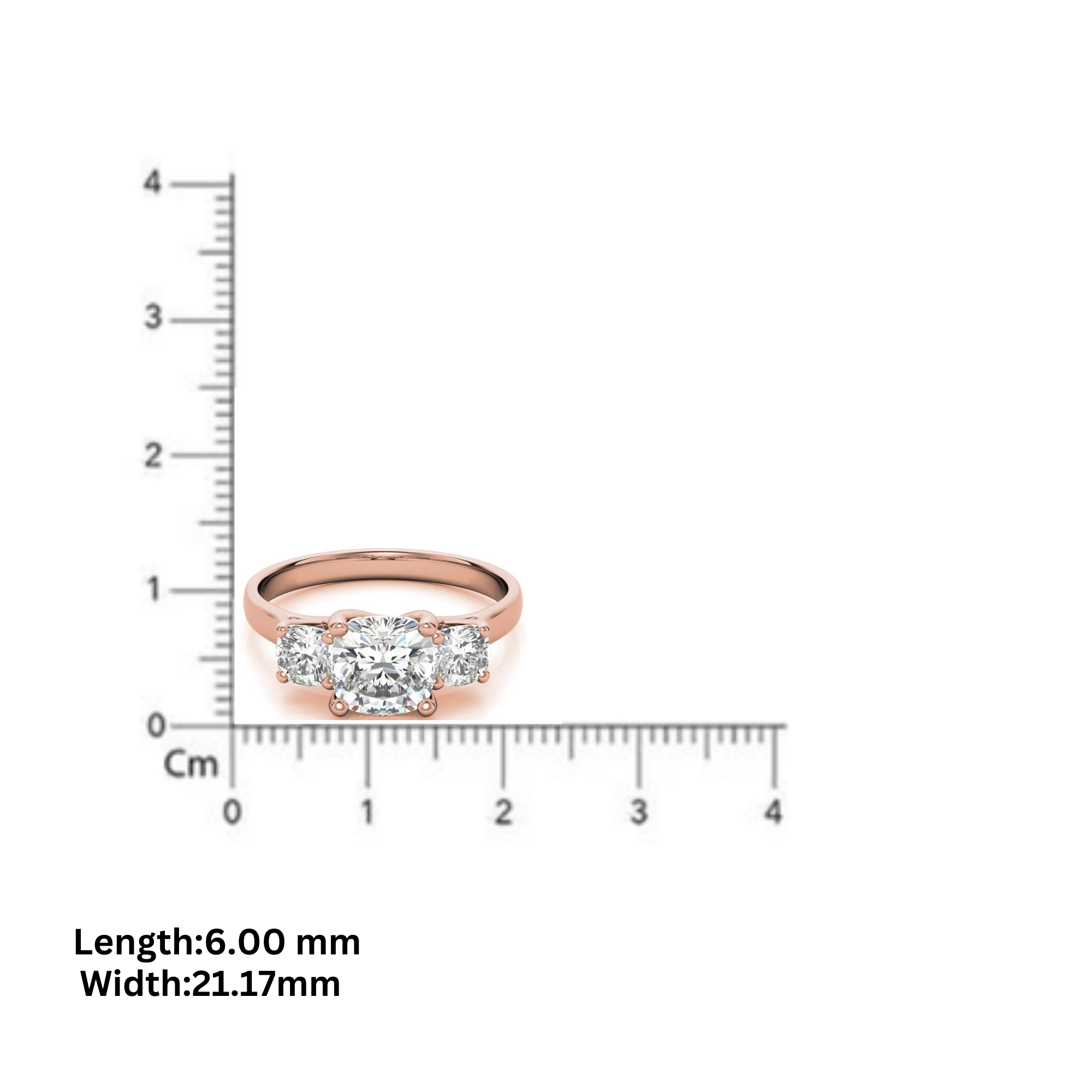 Adjustable sterling silver Charming Rose Gold Cushion Trinity Accented Three-Stone Engagement  ring for women