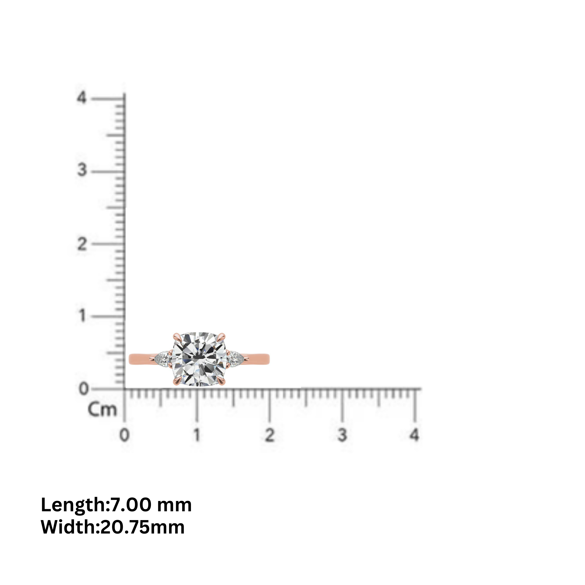 Sterling Silver Cushion-Cut With Two Pear-Shaped  Adjustable Engagement Rose Gold Ring For Woman