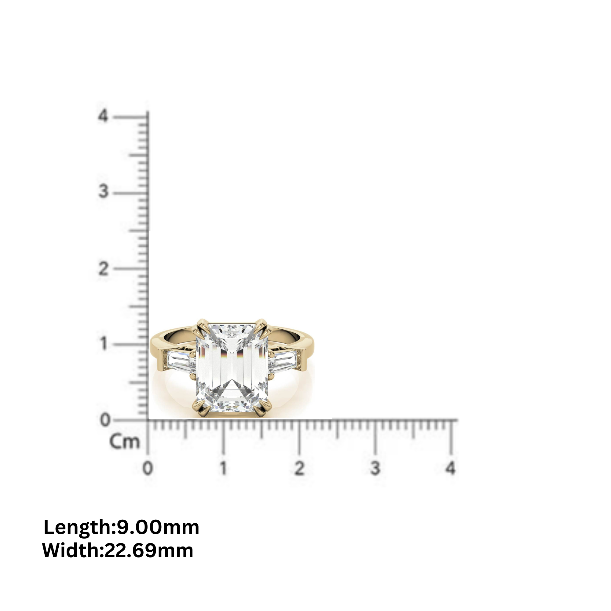 Adjustable Engagement Sterling Silver White Gold Three-Stone Emerald-Cut with Baguette Ring For Woman