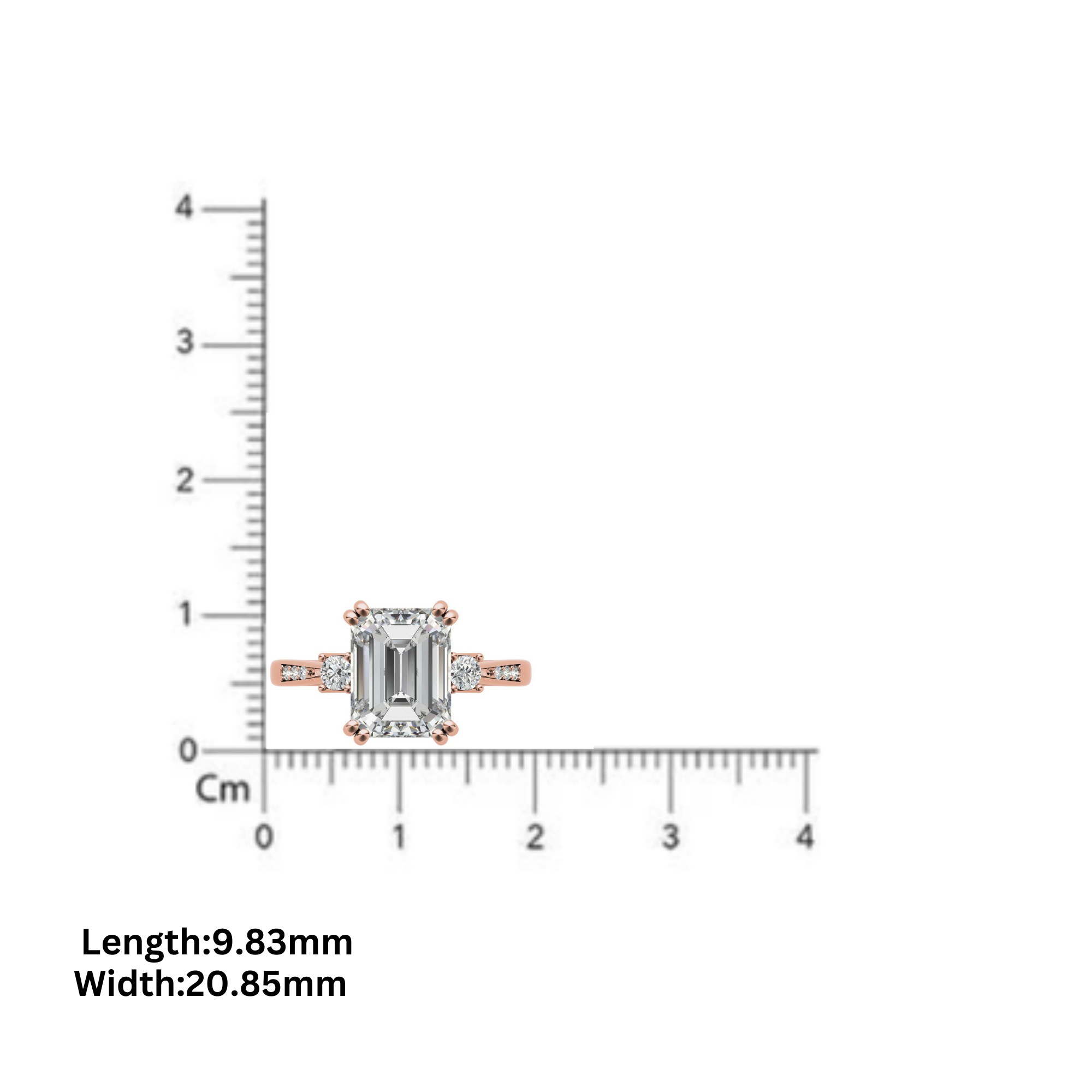 Emerald-Cut  With Two Round Stones Rose Gold Adjustable Sterling Silver Engagement Ring For Woman