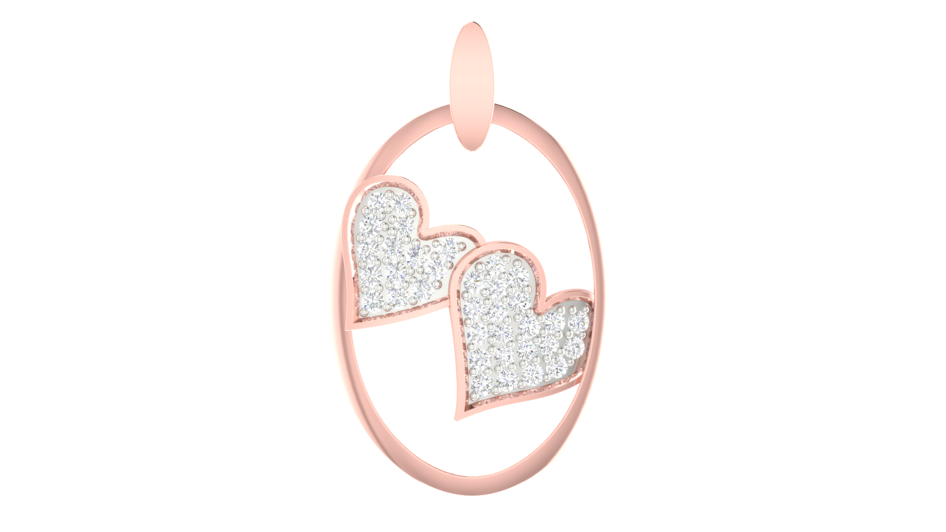 Silver Oval Adjustable Dual Heart Rose Gold Pendant For Women