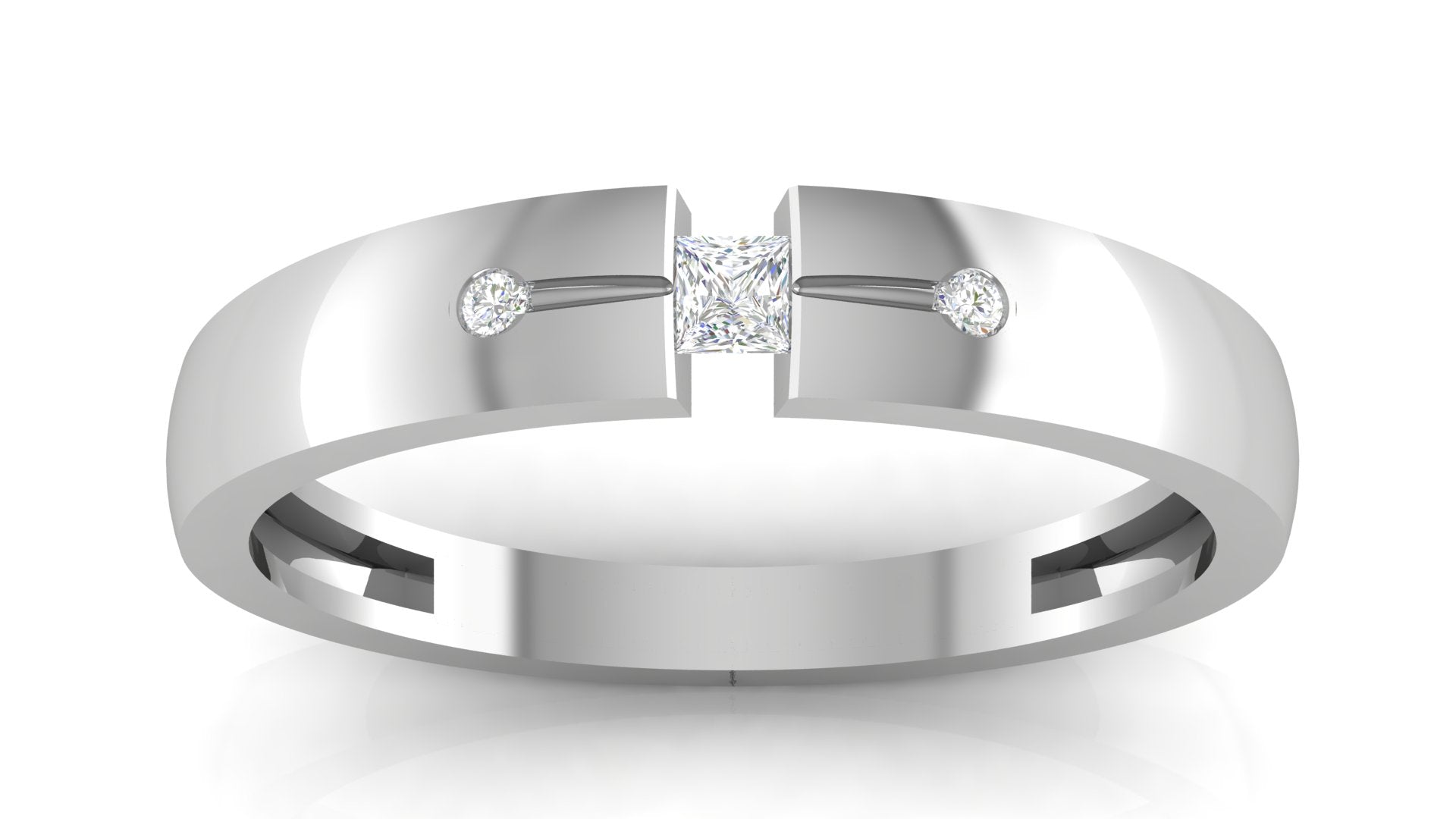 Adjustable Silver White Gold Elegant Square-Cut Centerpiece Diamond Band For Couple