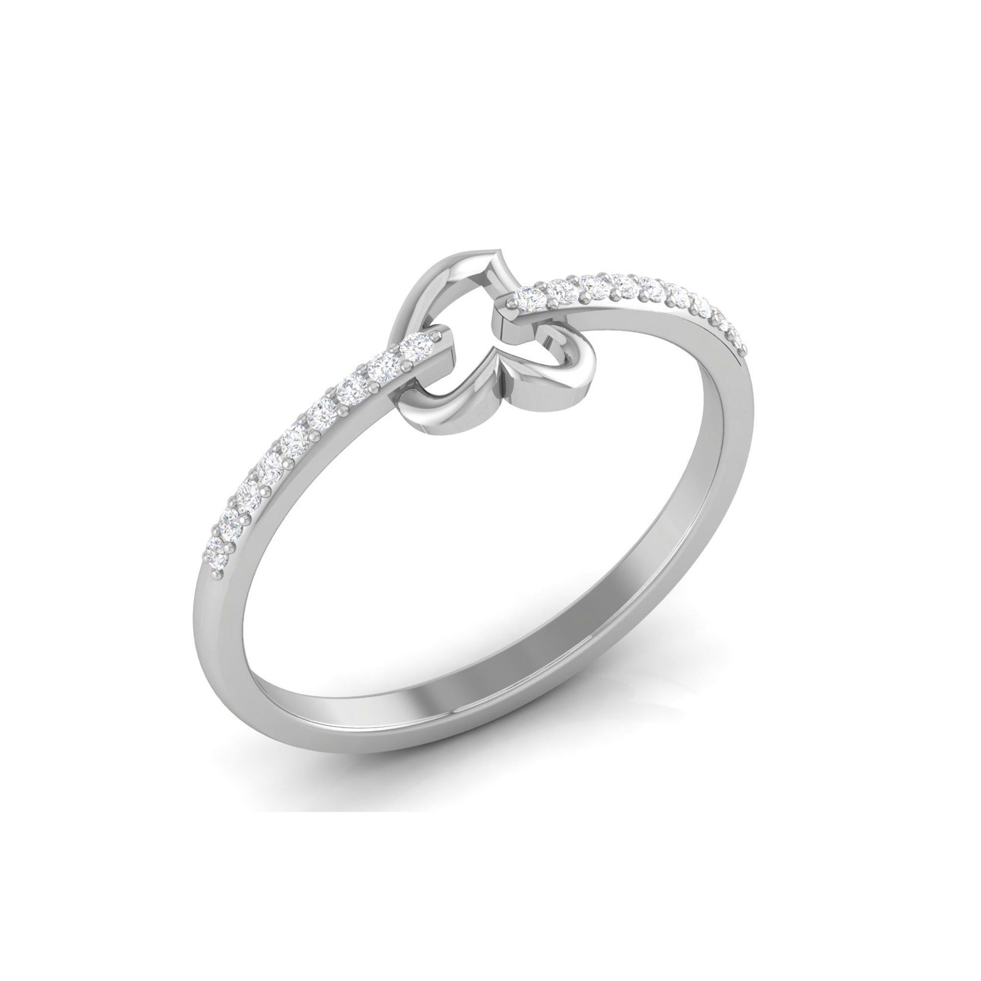 Open Heart White Gold Silver Adjustable Elegant Pave Band For Women