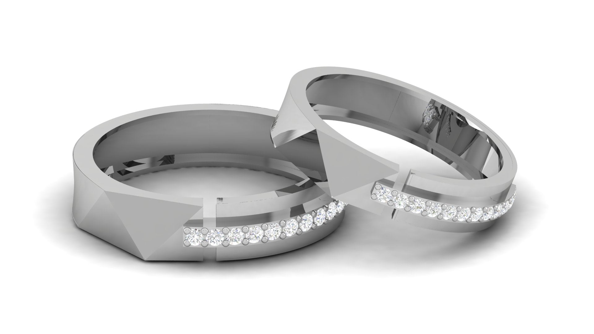 Split White Gold Adjustable Silver Modern Band For Couple