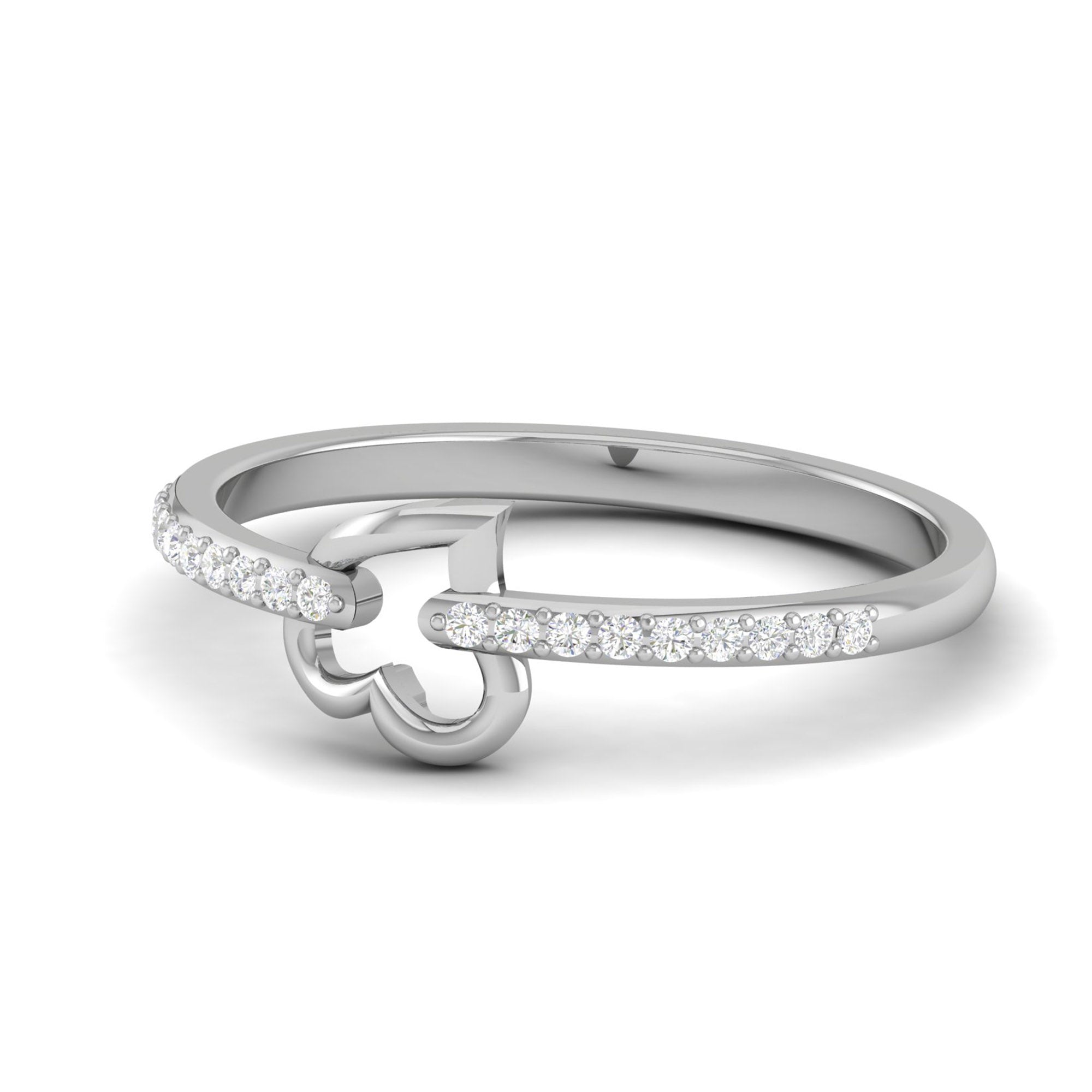 Open Heart White Gold Silver Adjustable Elegant Pave Band For Women