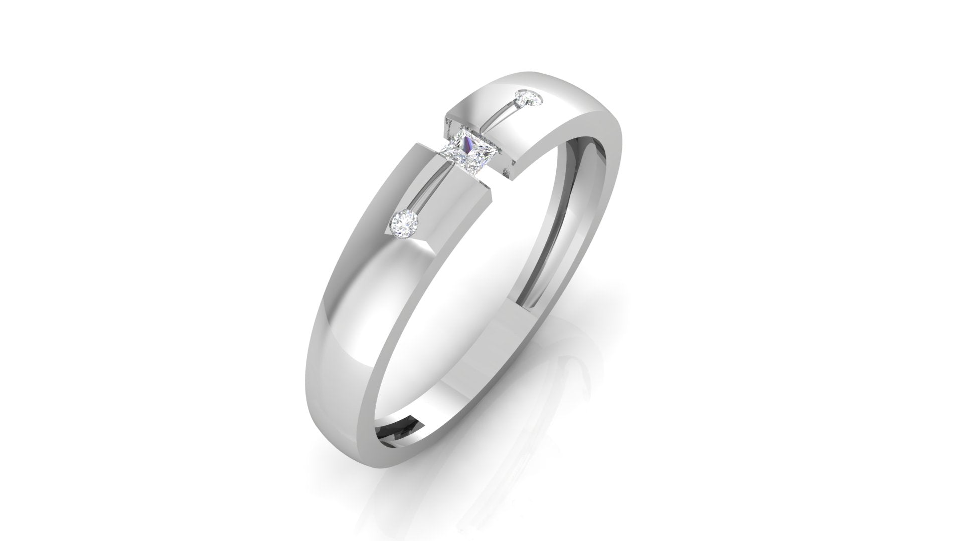 Adjustable Silver White Gold Elegant Square-Cut Centerpiece Diamond Band For Couple