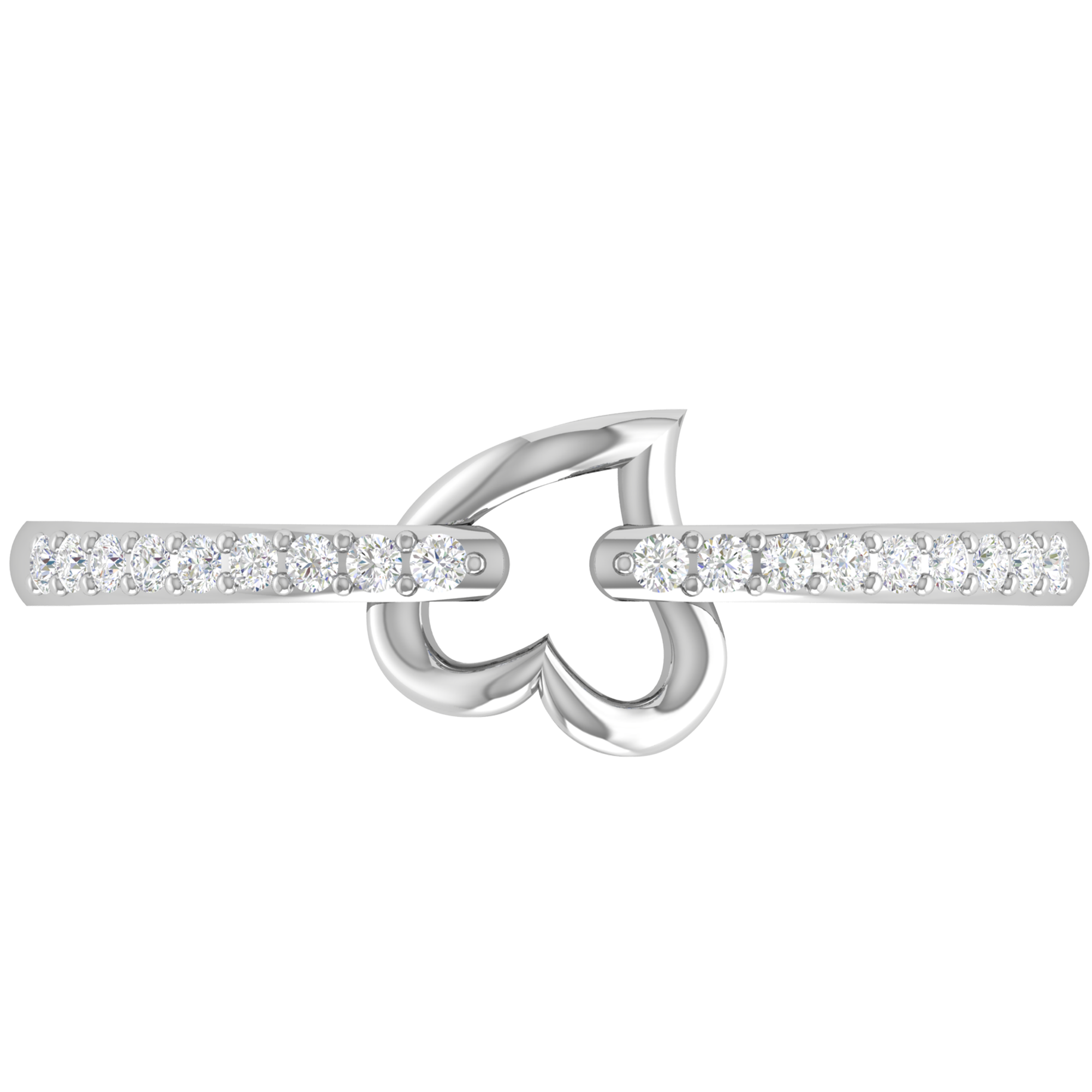 Open Heart White Gold Silver Adjustable Elegant Pave Band For Women