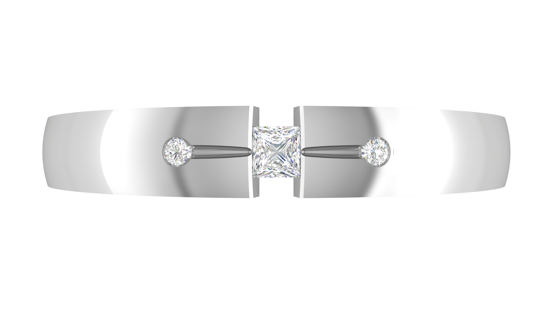 Adjustable Silver White Gold Elegant Square-Cut Centerpiece Diamond Band For Couple