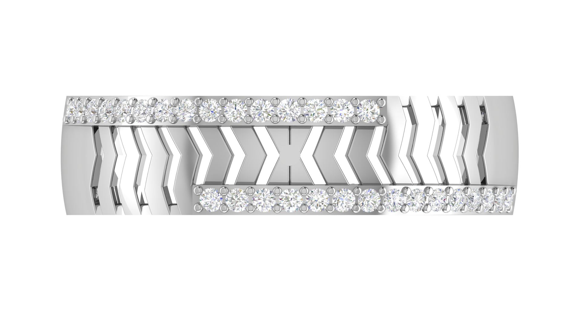 Chevron Cut White Gold Adjustable Silver Diamond Edge Band For Couple