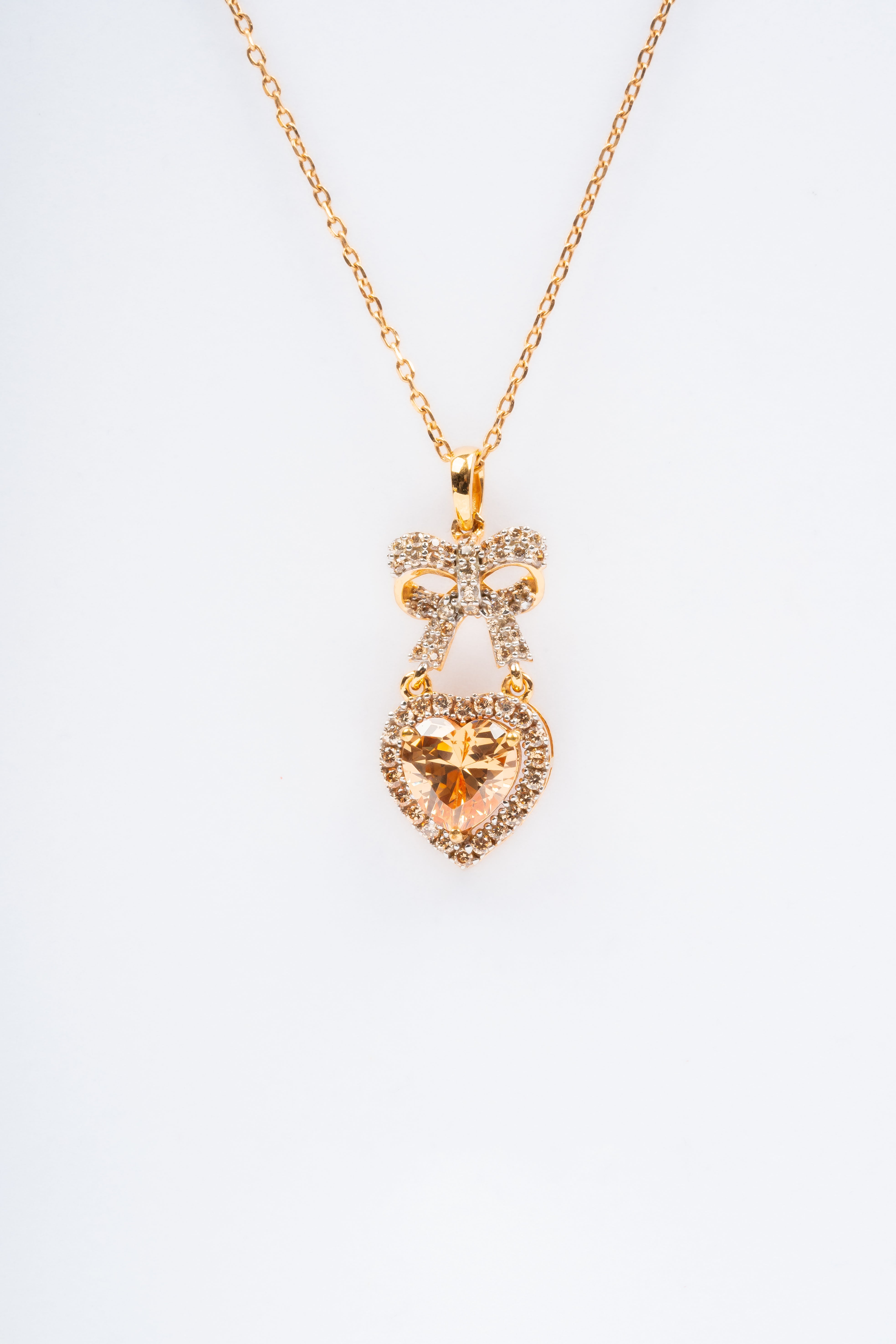 Yellow Gold Brown Bow Heart Pendant