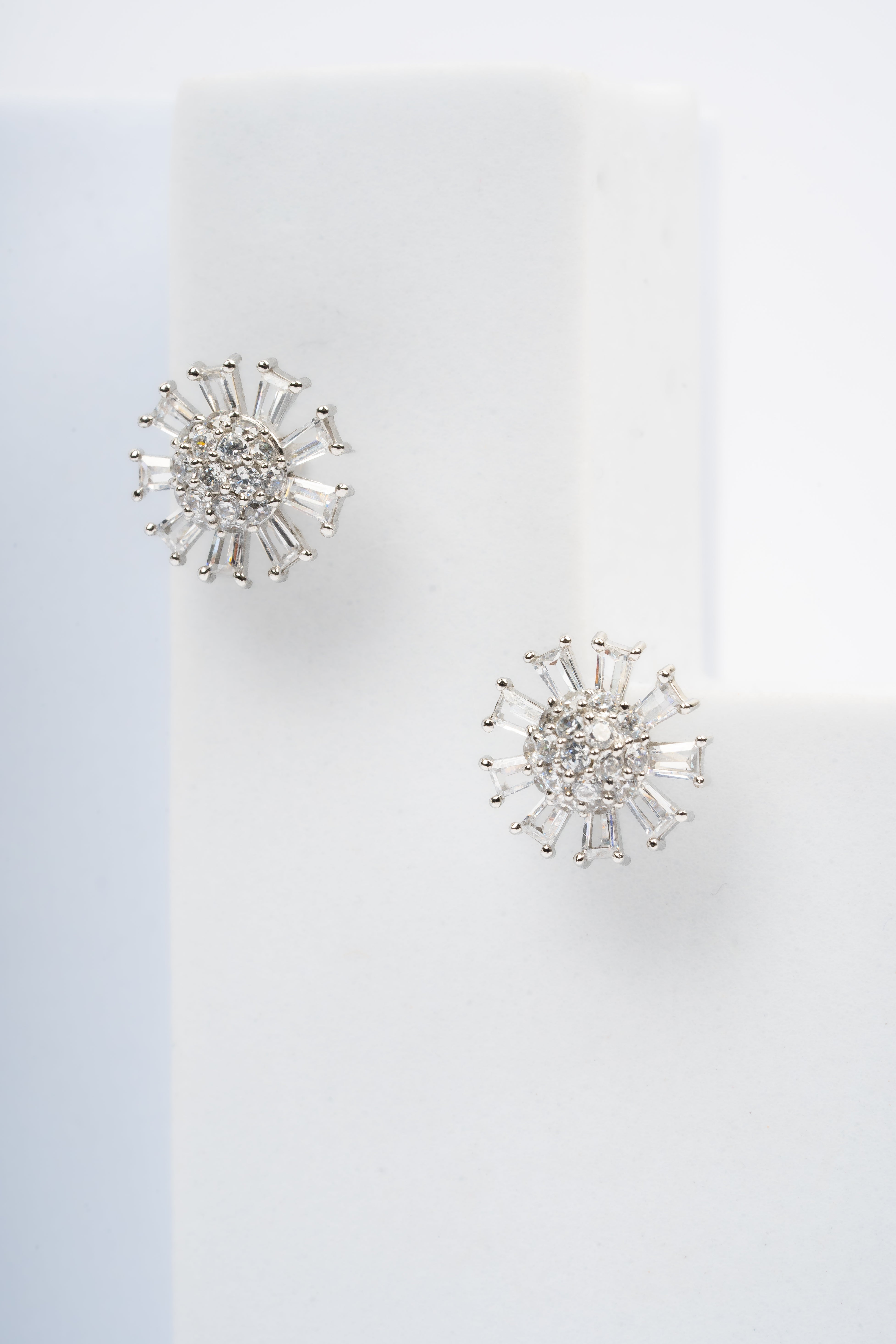 Baguette Diamond Floral Earrings