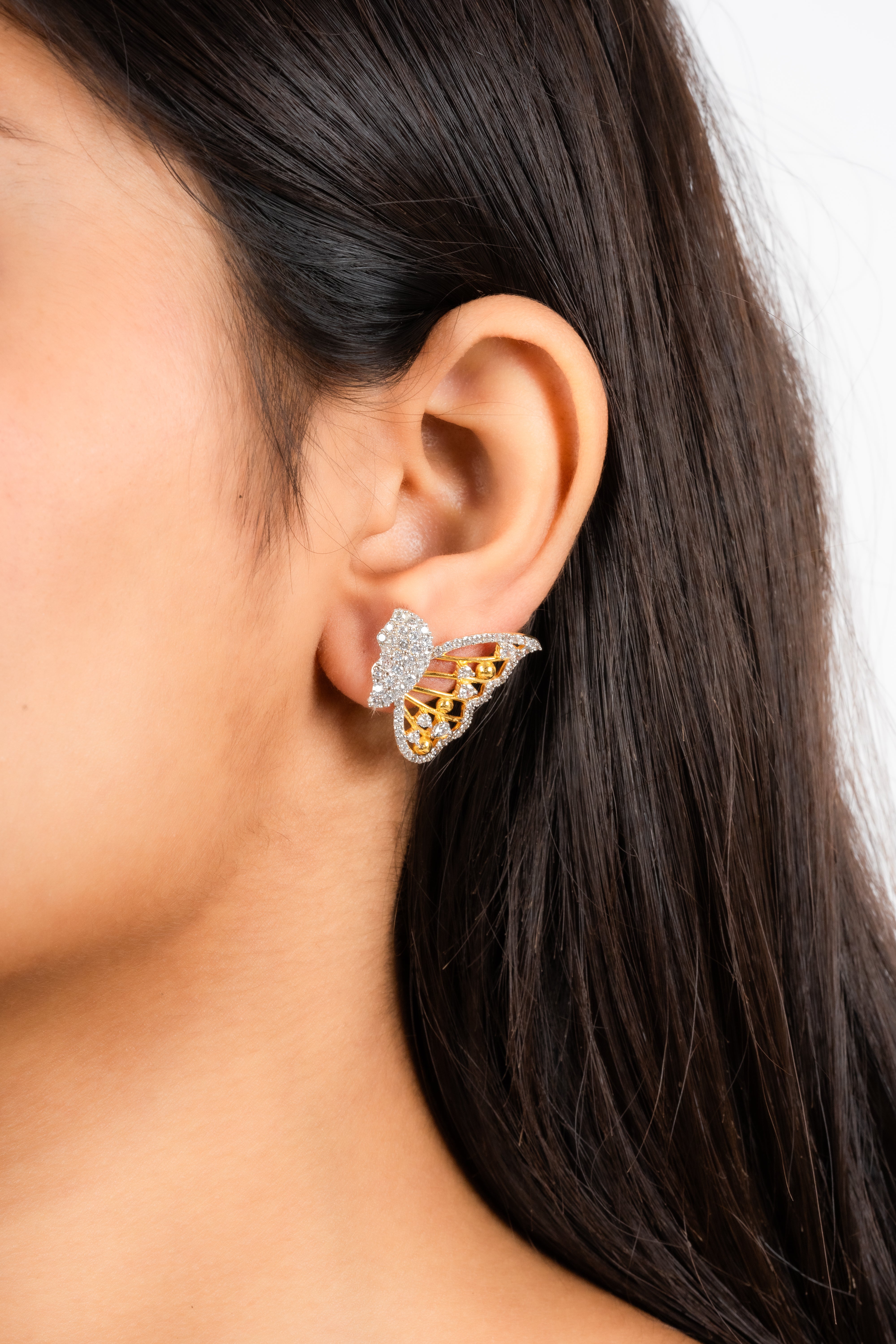 Elegant Butterfly Wing Silver Yellow Gold Earring For Women