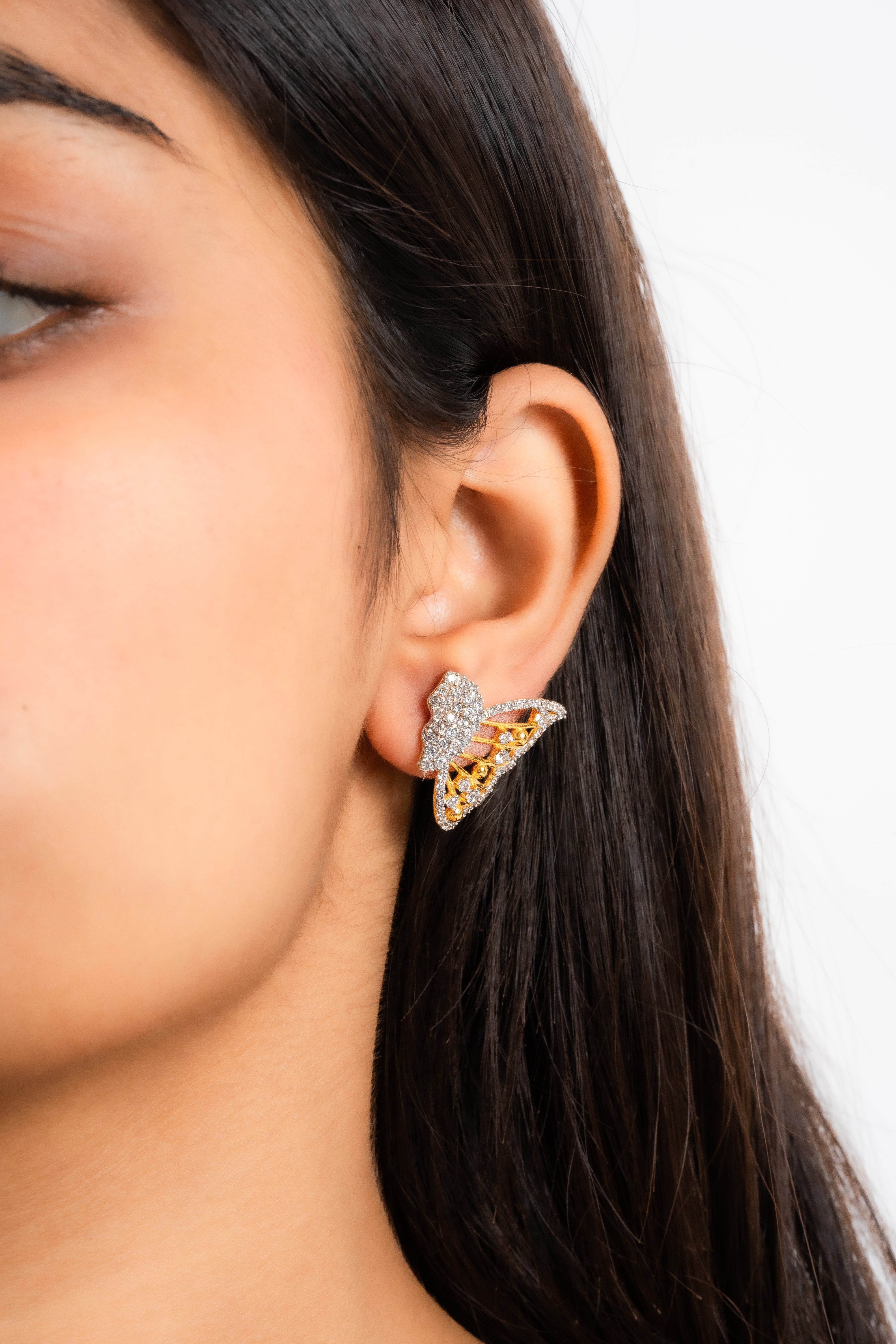 Elegant Butterfly Wing Silver Yellow Gold Earring For Women