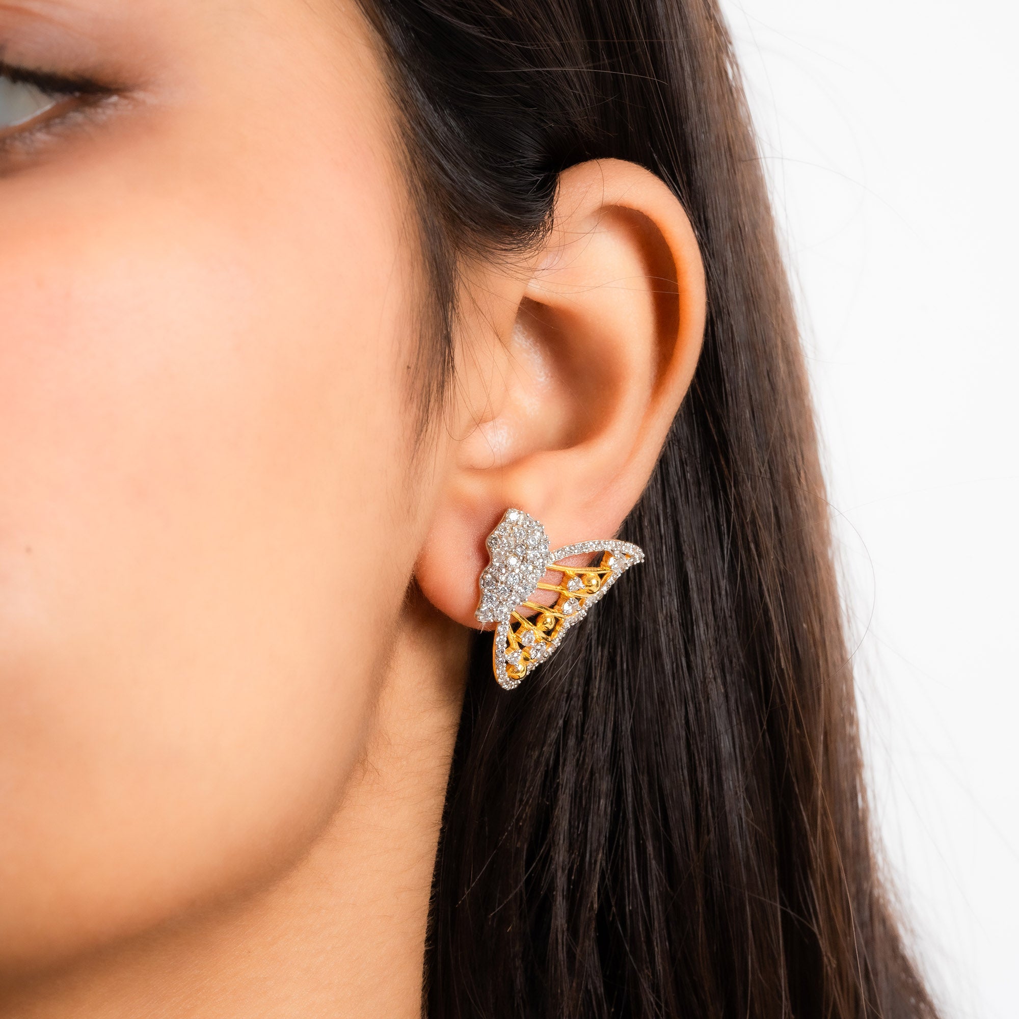 Elegant Butterfly Wing Silver Yellow Gold Earring For Women