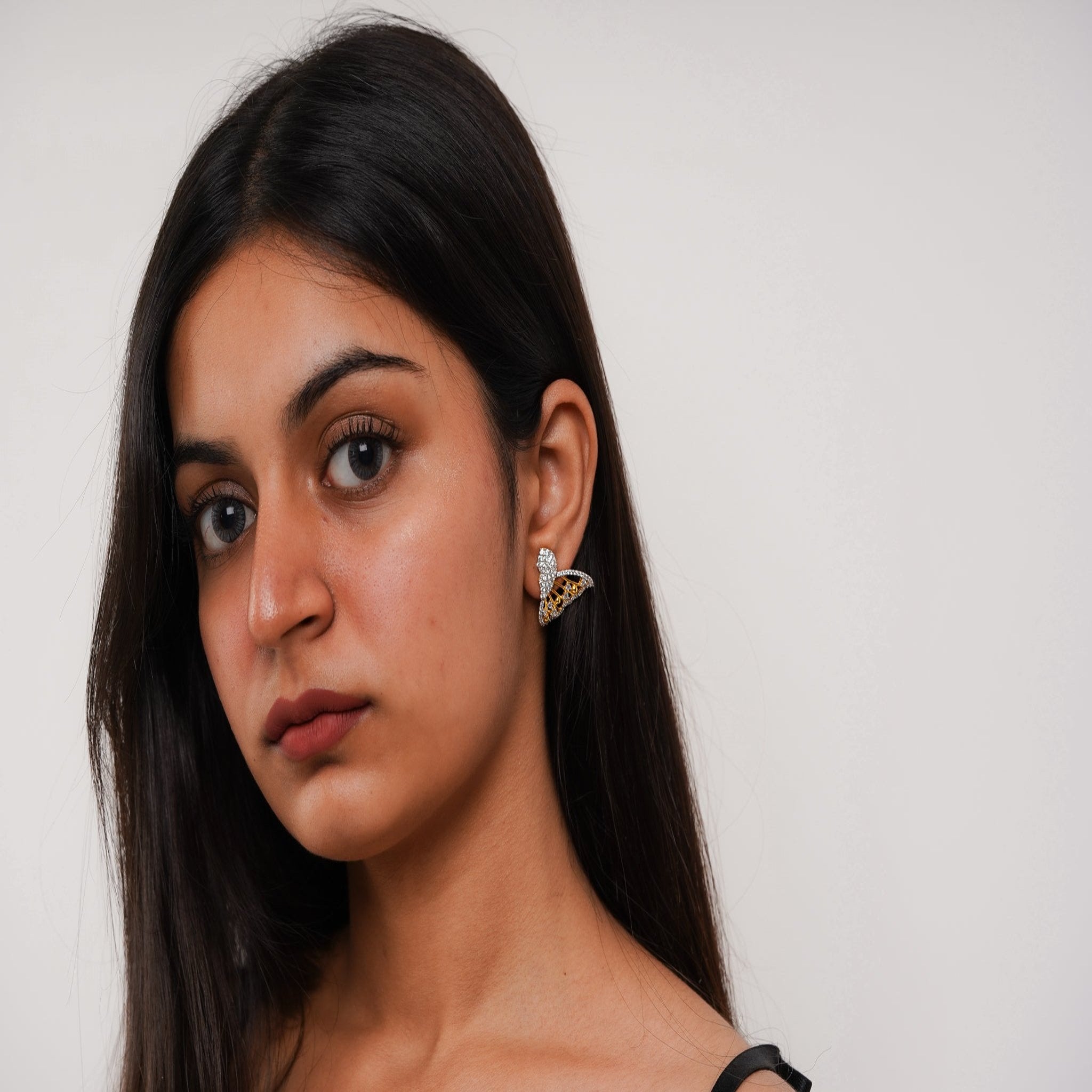 Elegant Butterfly Wing Silver Yellow Gold Earring For Women