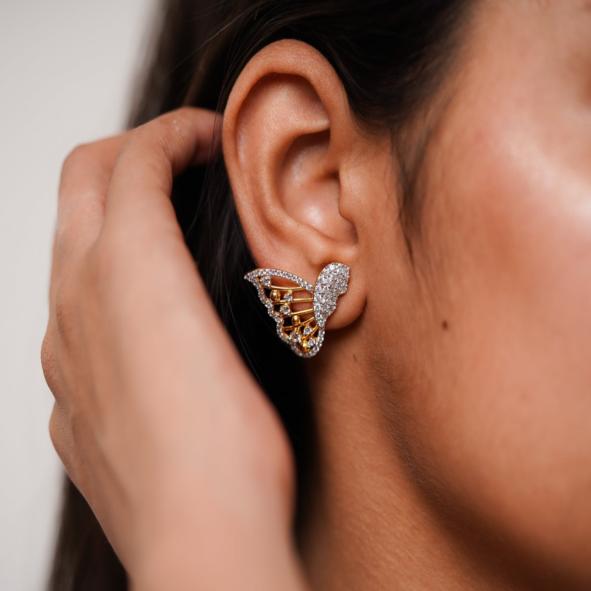 Elegant Butterfly Wing Silver Yellow Gold Earring For Women