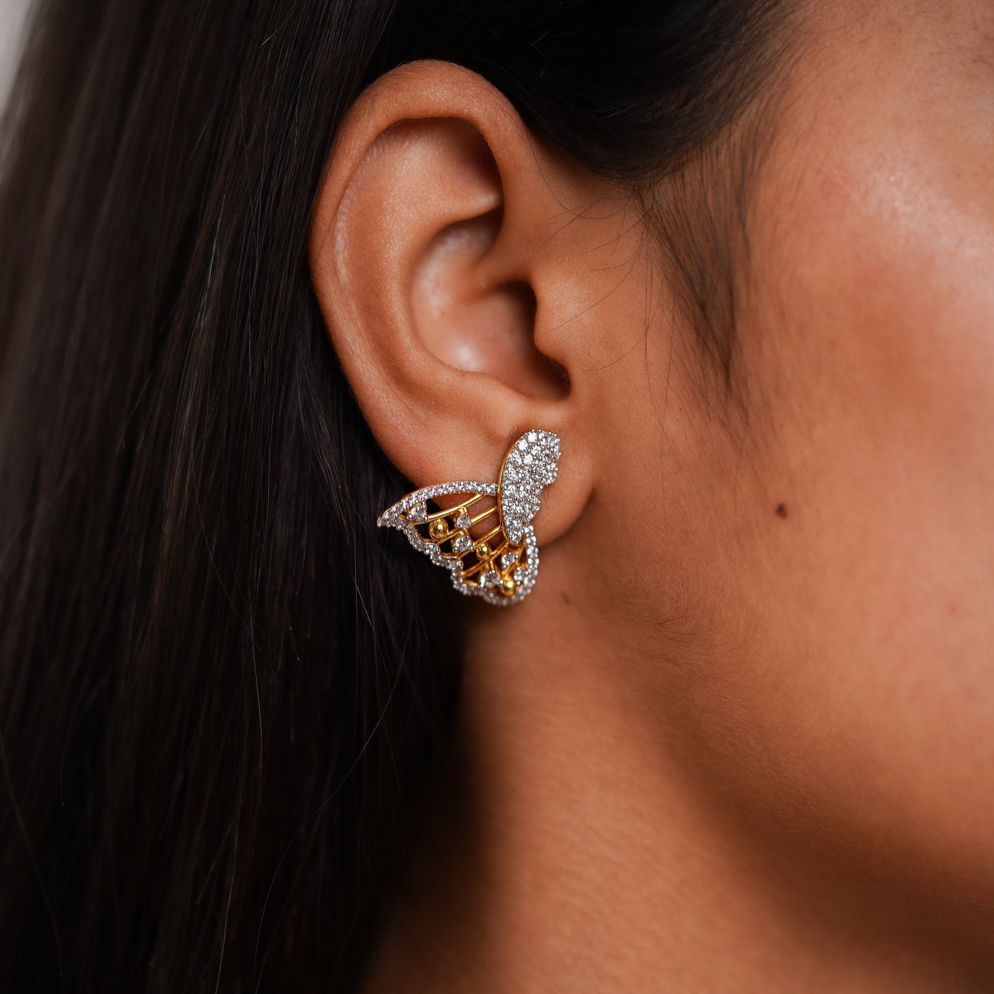 Elegant Butterfly Wing Silver Yellow Gold Earring For Women