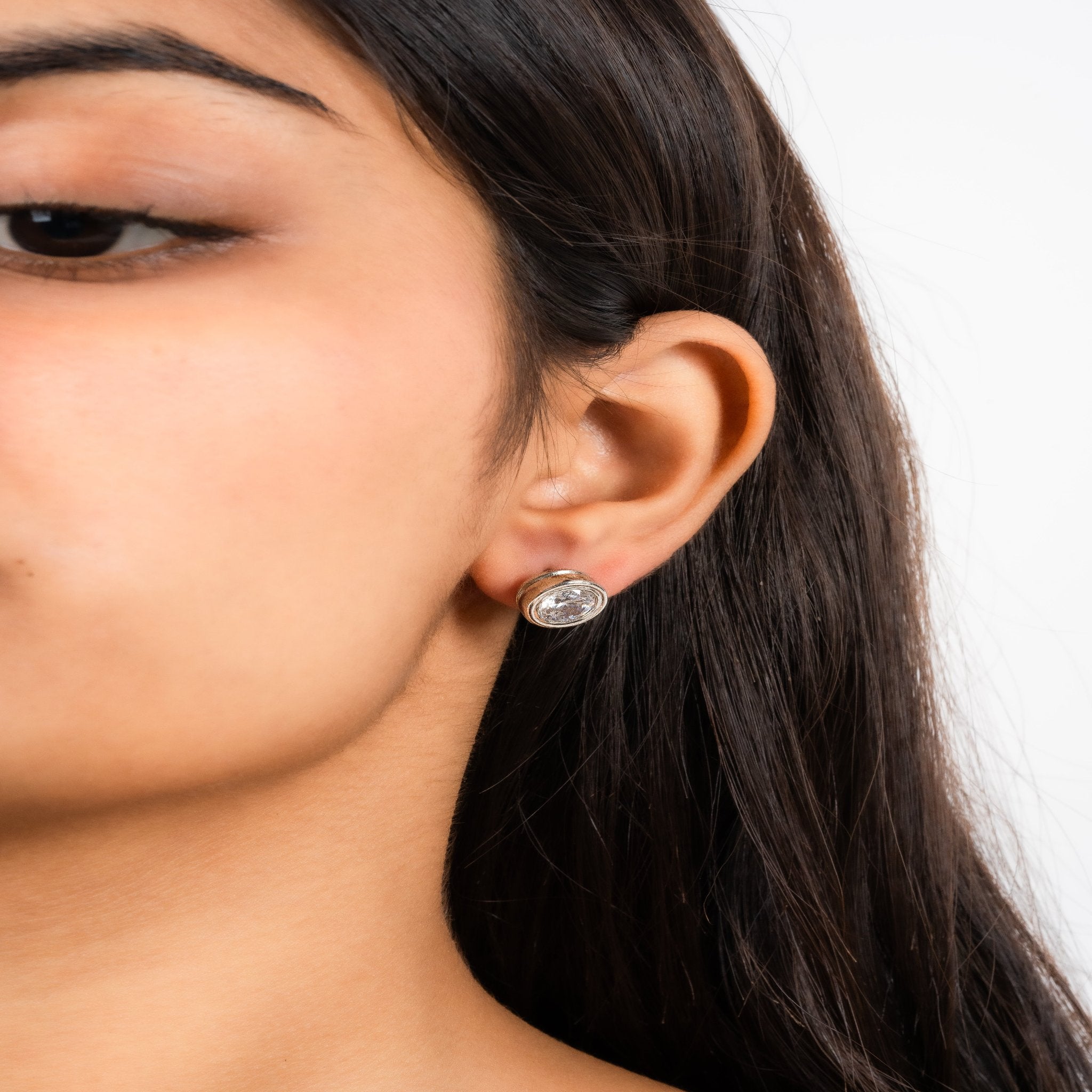 Timeless Round Solitaire Yellow Gold Silver Bezel-Set Earring For Woman