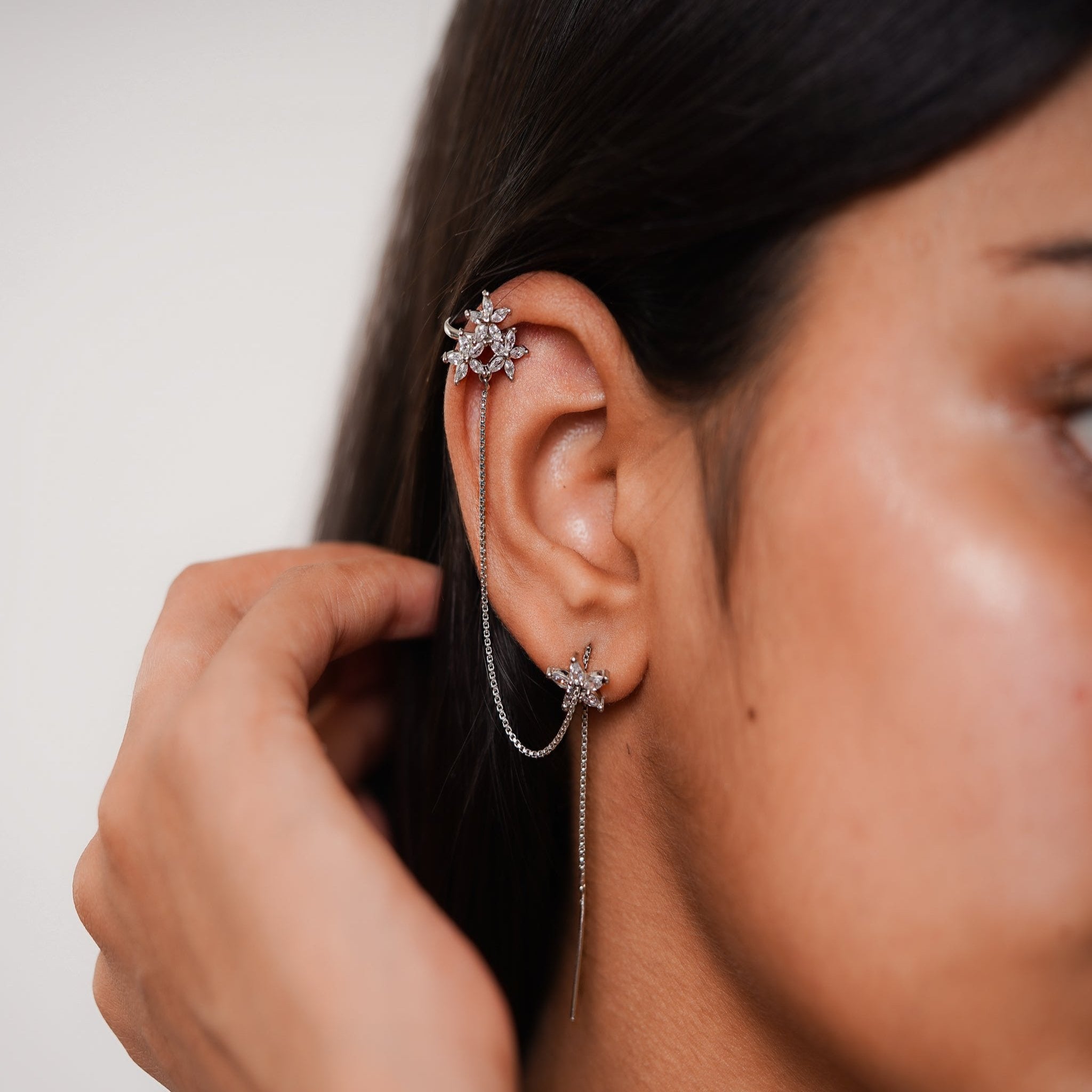 Silver White Gold Elegant Floral Earring For Women