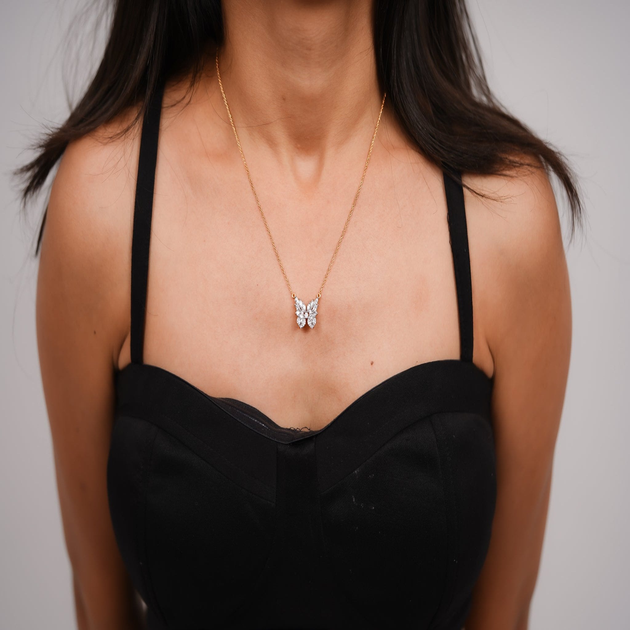 Yellow Gold Plated Marquise Butterfly Pendant