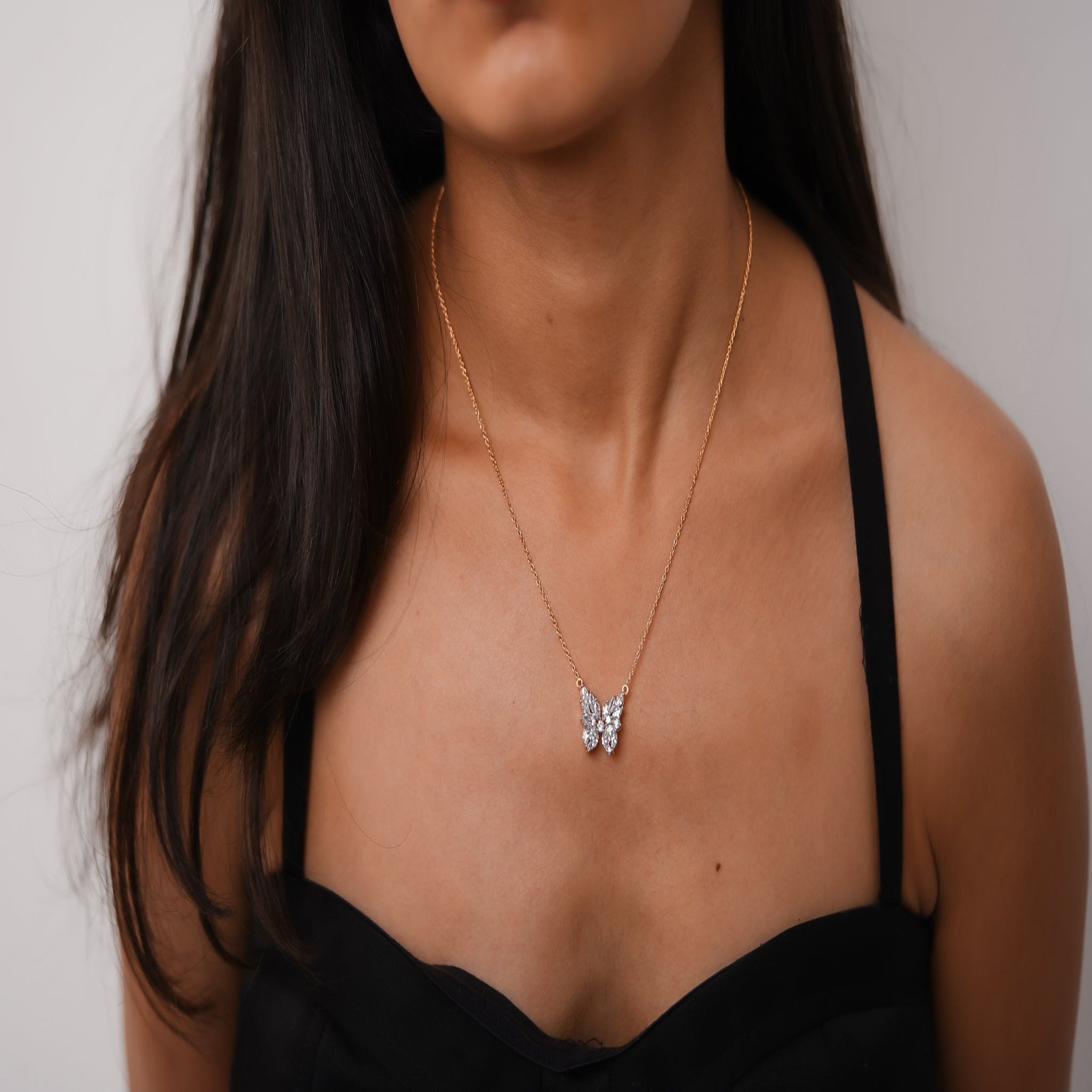 Yellow Gold Plated Marquise Butterfly Pendant