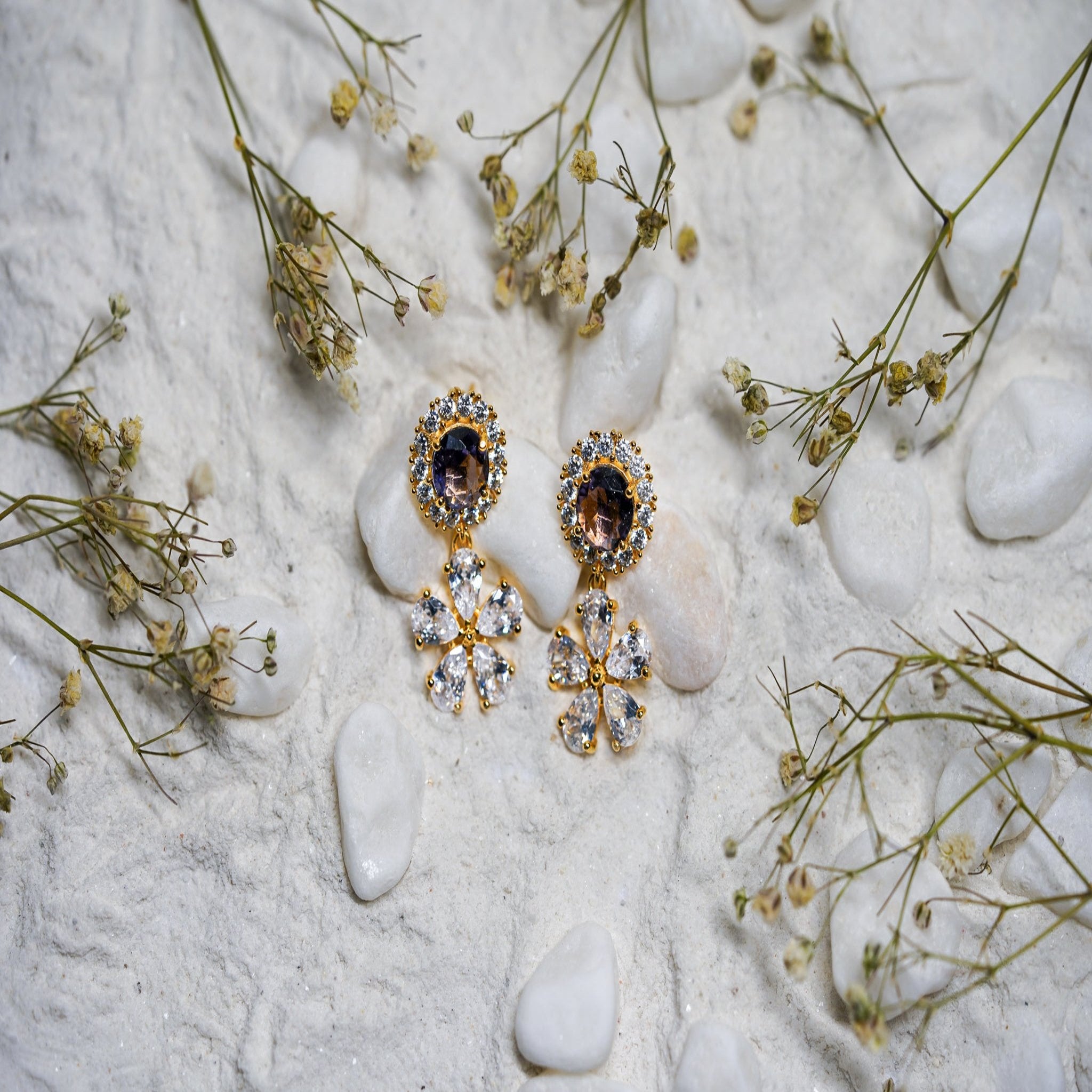 Elegant Amethyst Floral Drop Earrings