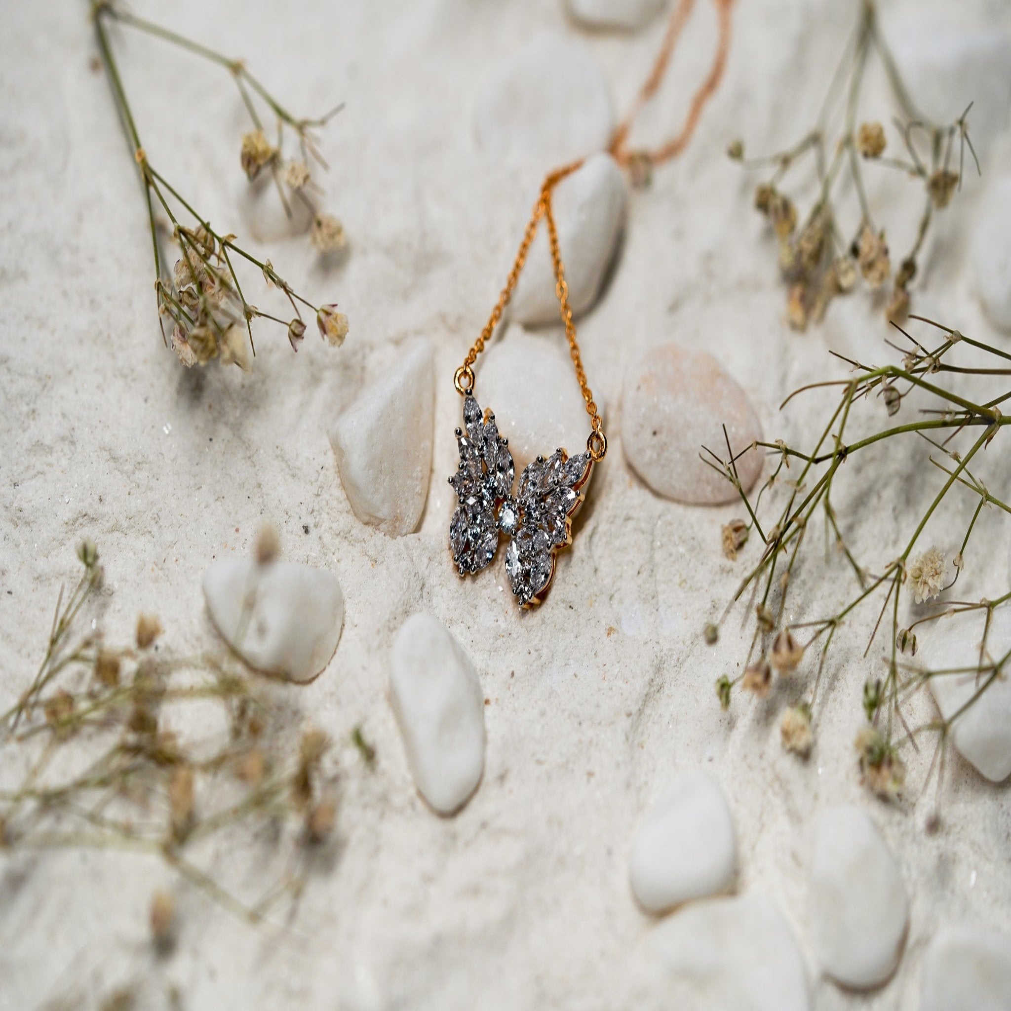 Yellow Gold Plated Marquise Butterfly Pendant