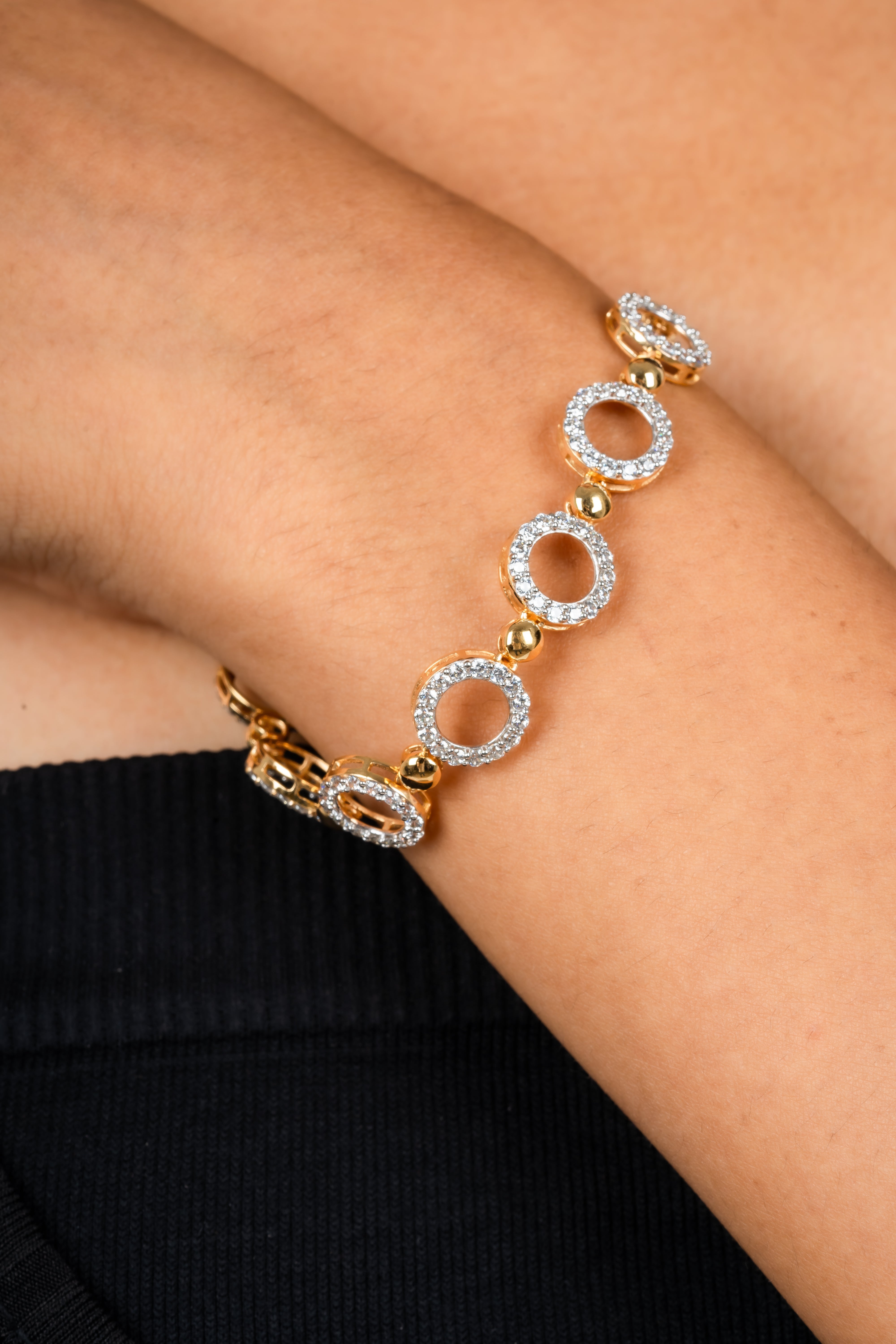 Open Circle Yellow Gold Silver Adjustable Elegant Bracelet For Women